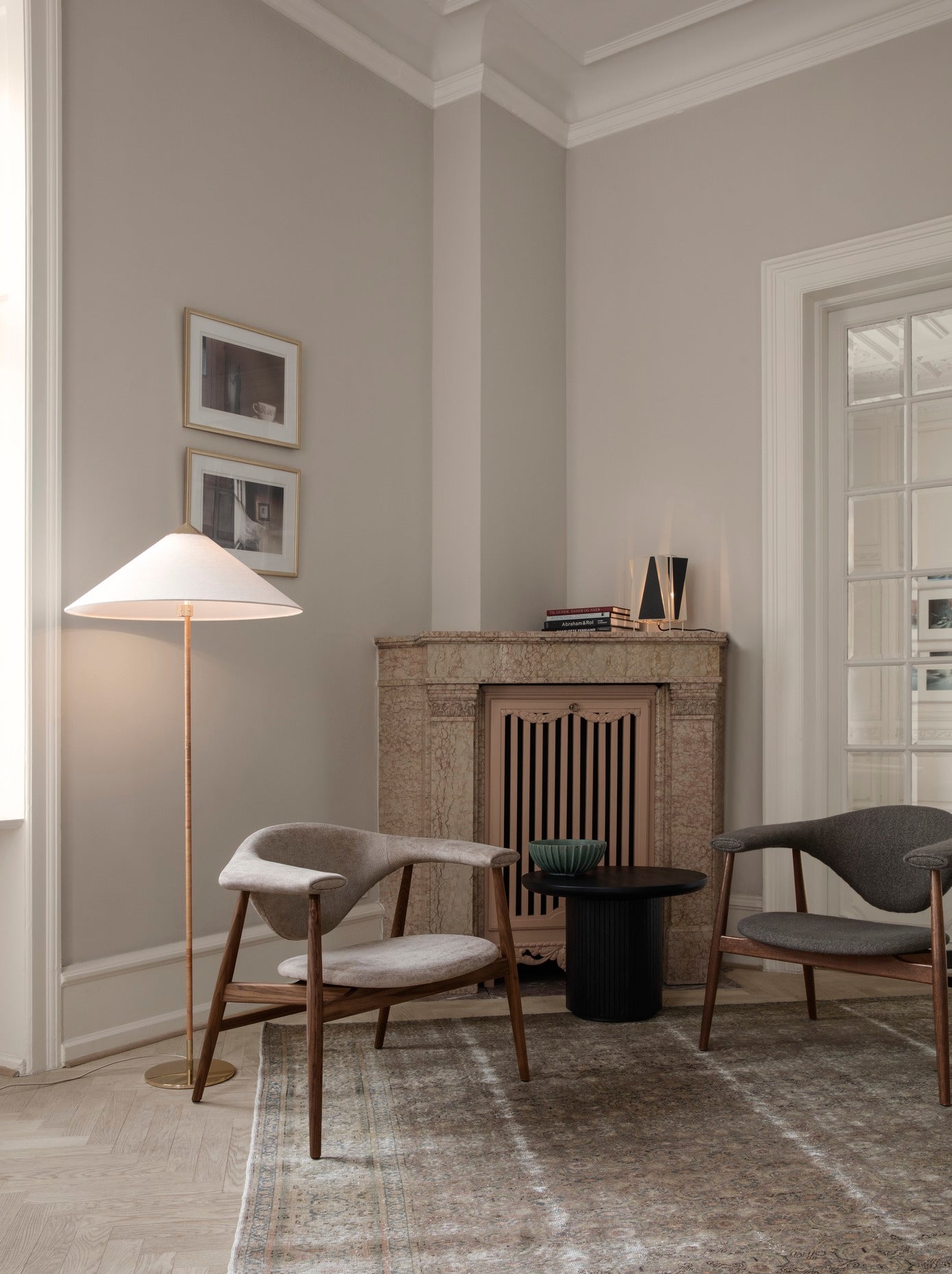 Floor lamp 9602 brass with bamboo shade