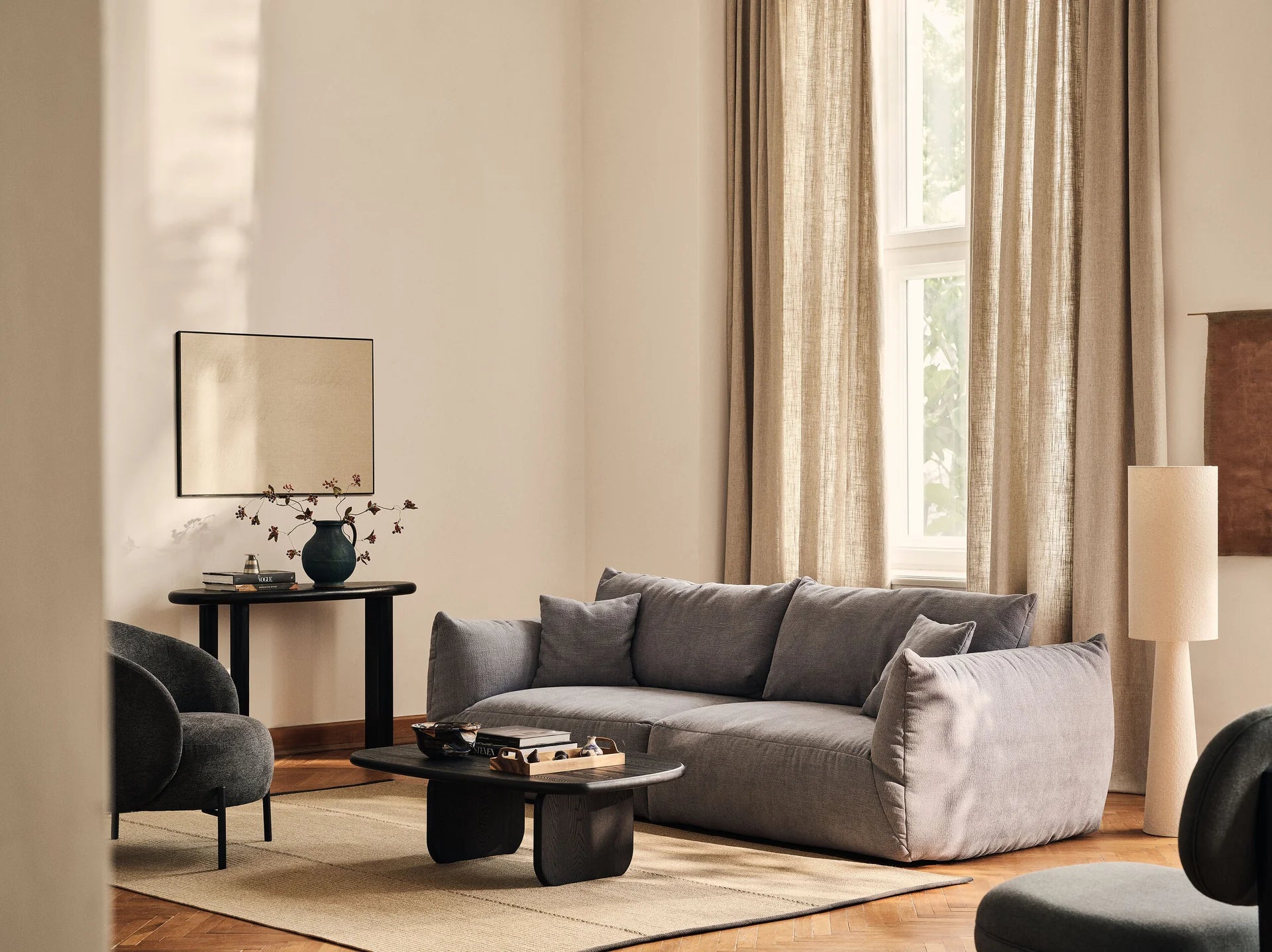 Samt-Ecksofa für 4 Personen links CHRIS grau