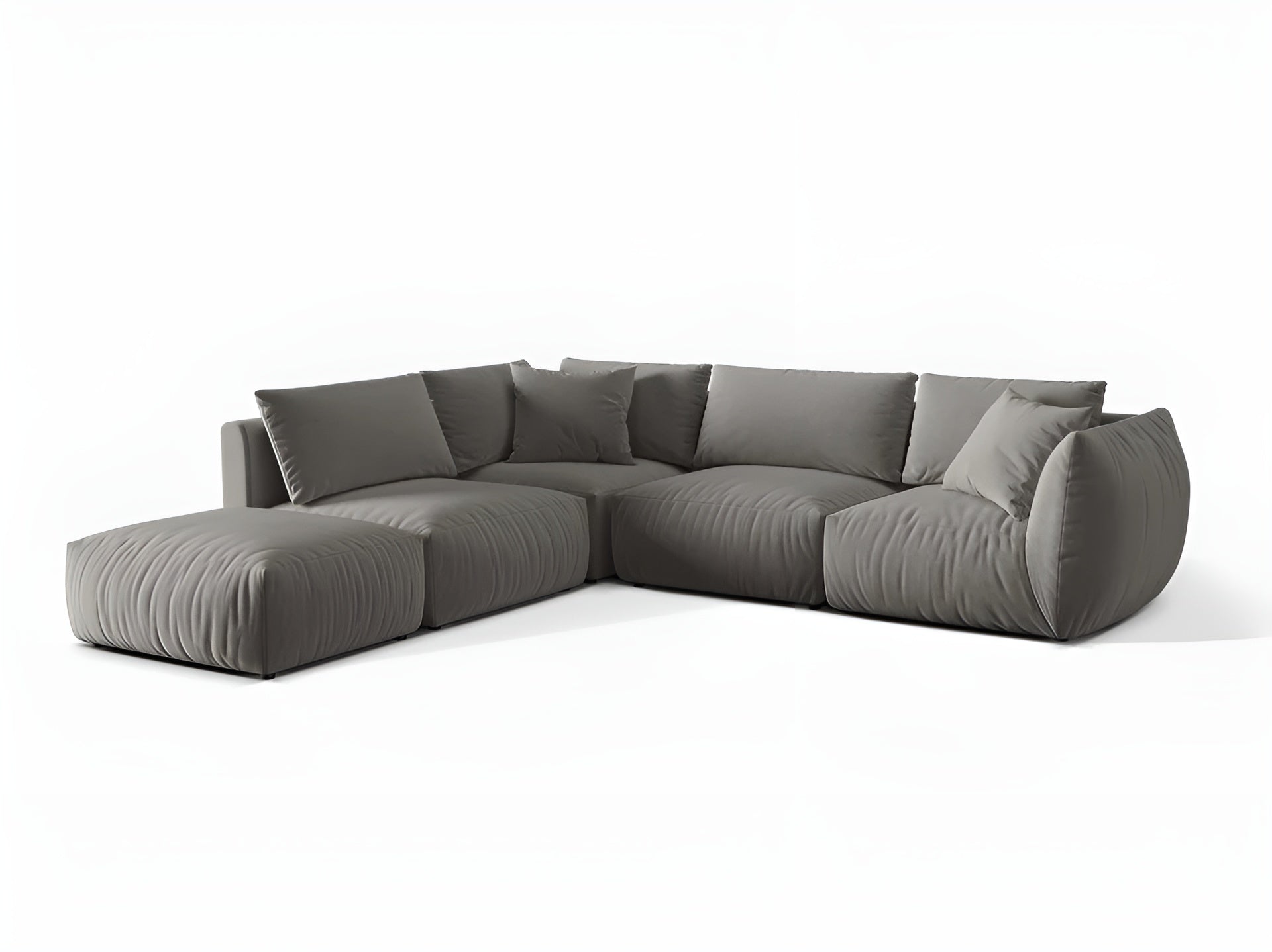 Gray left-sided velvet modular corner sofa for 4 people CHRIS