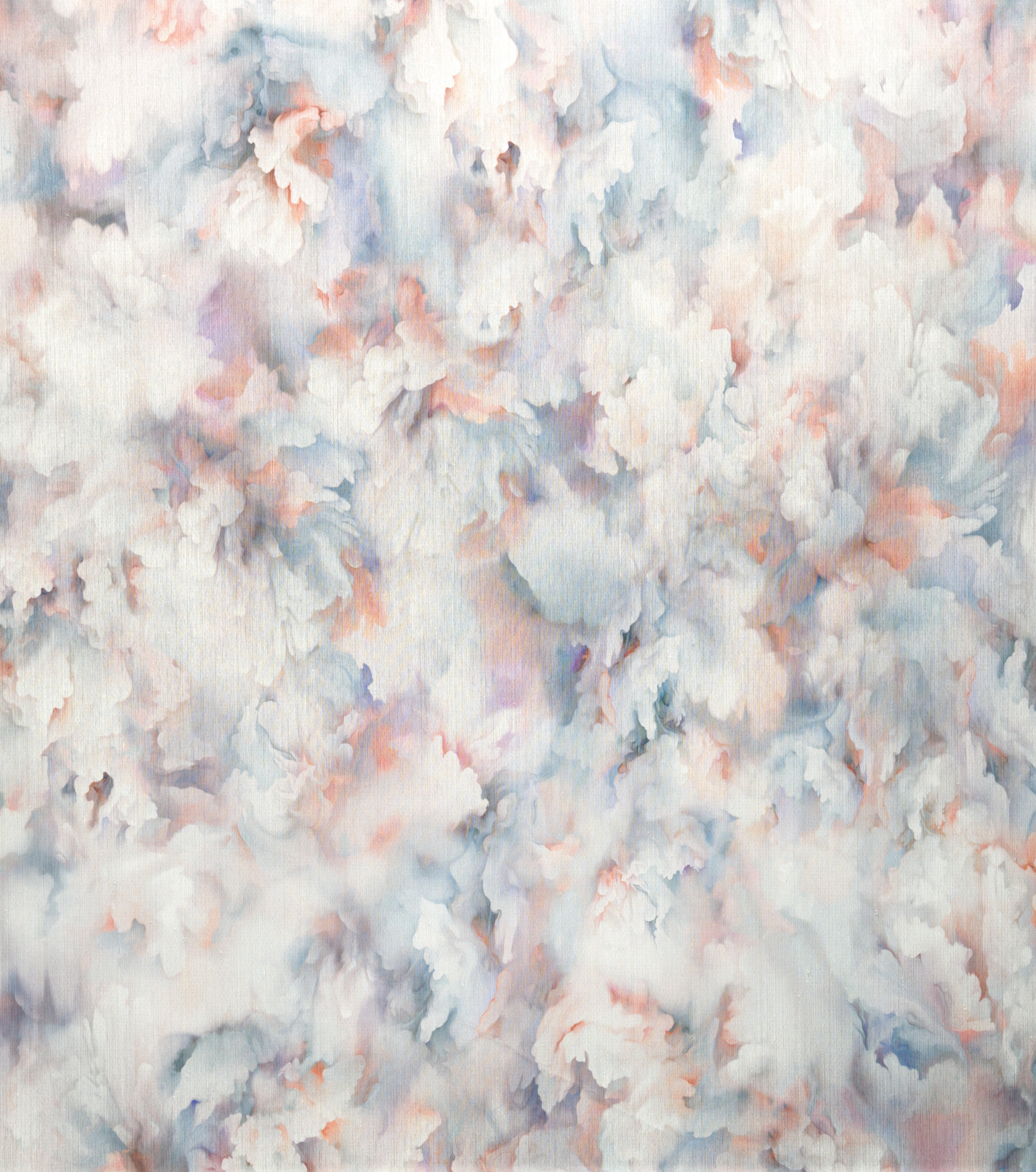 Silk textile wallpaper with a flower petal motif SILK BOMBIS pink with blue