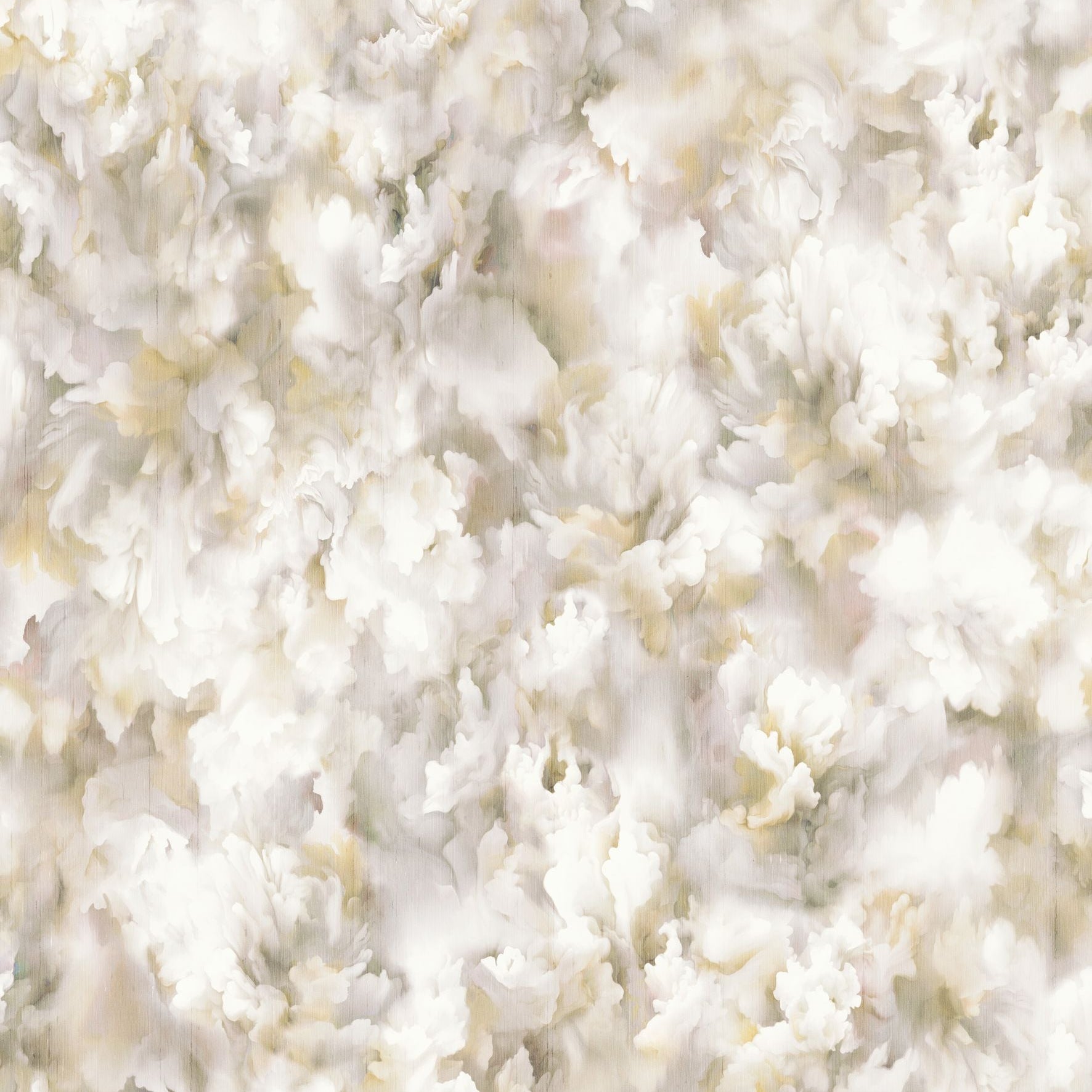 Silk floral pattern textile wallpaper SILK BOMBIS beige with white