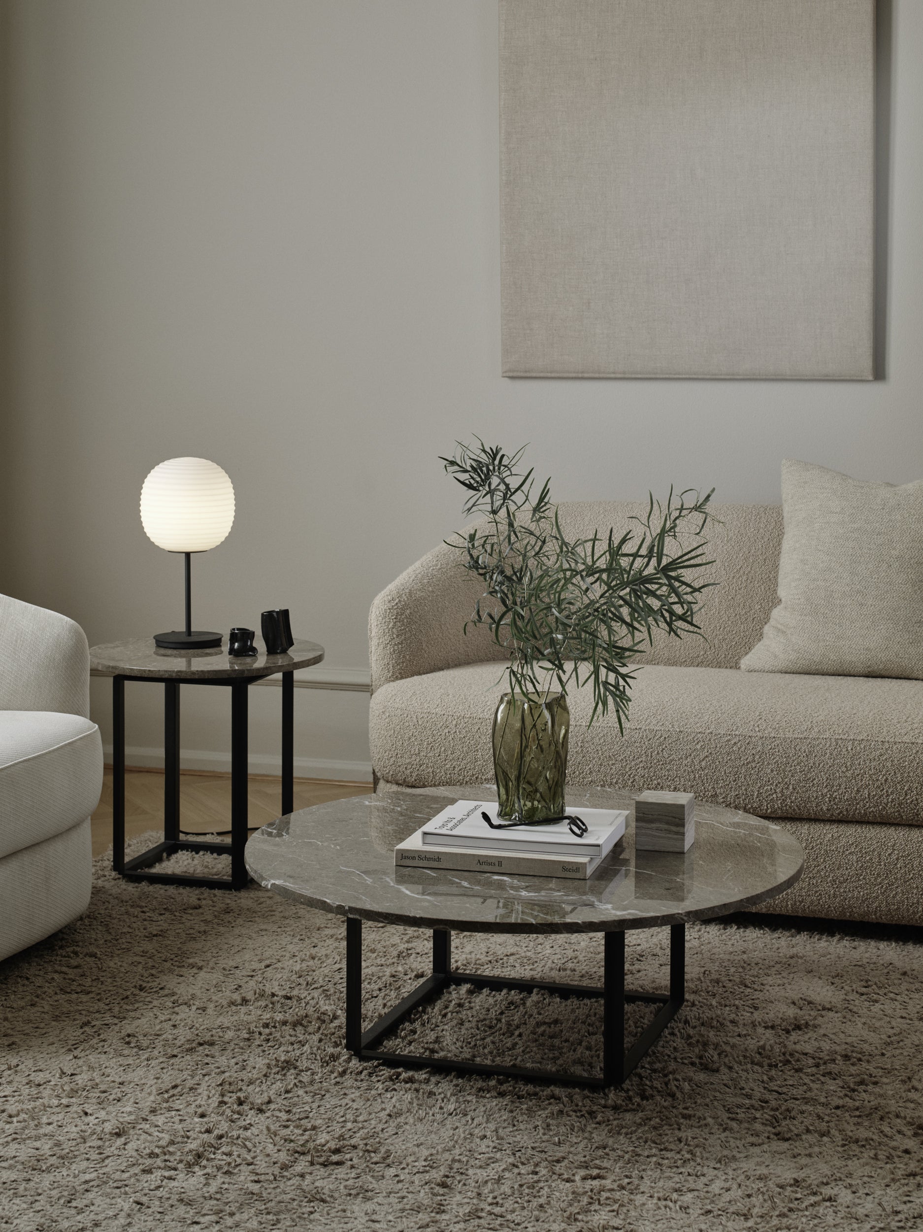 Lantern white table lamp with a black base