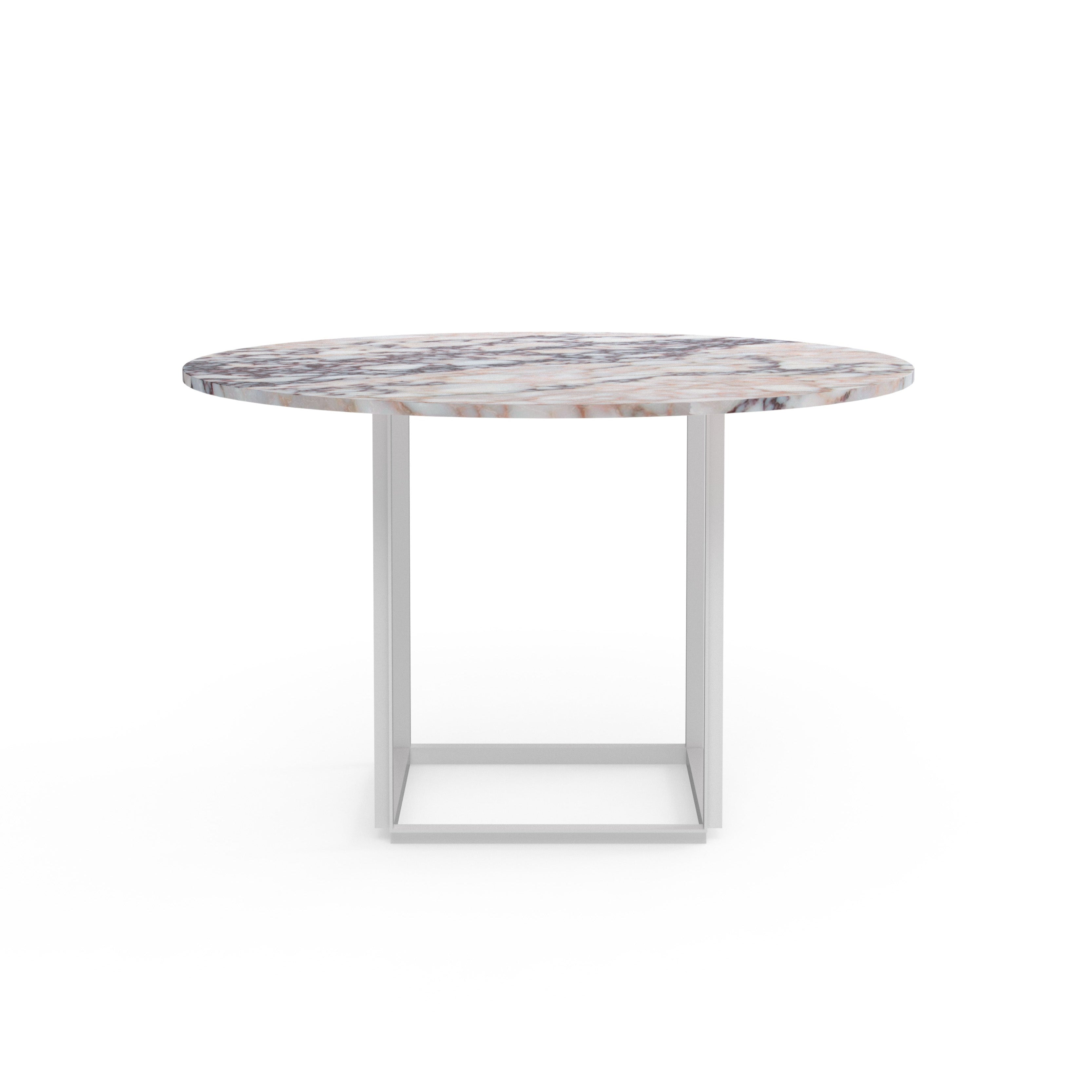 Runder Tisch Florence White und Purple Marmor mit weißer Basis
