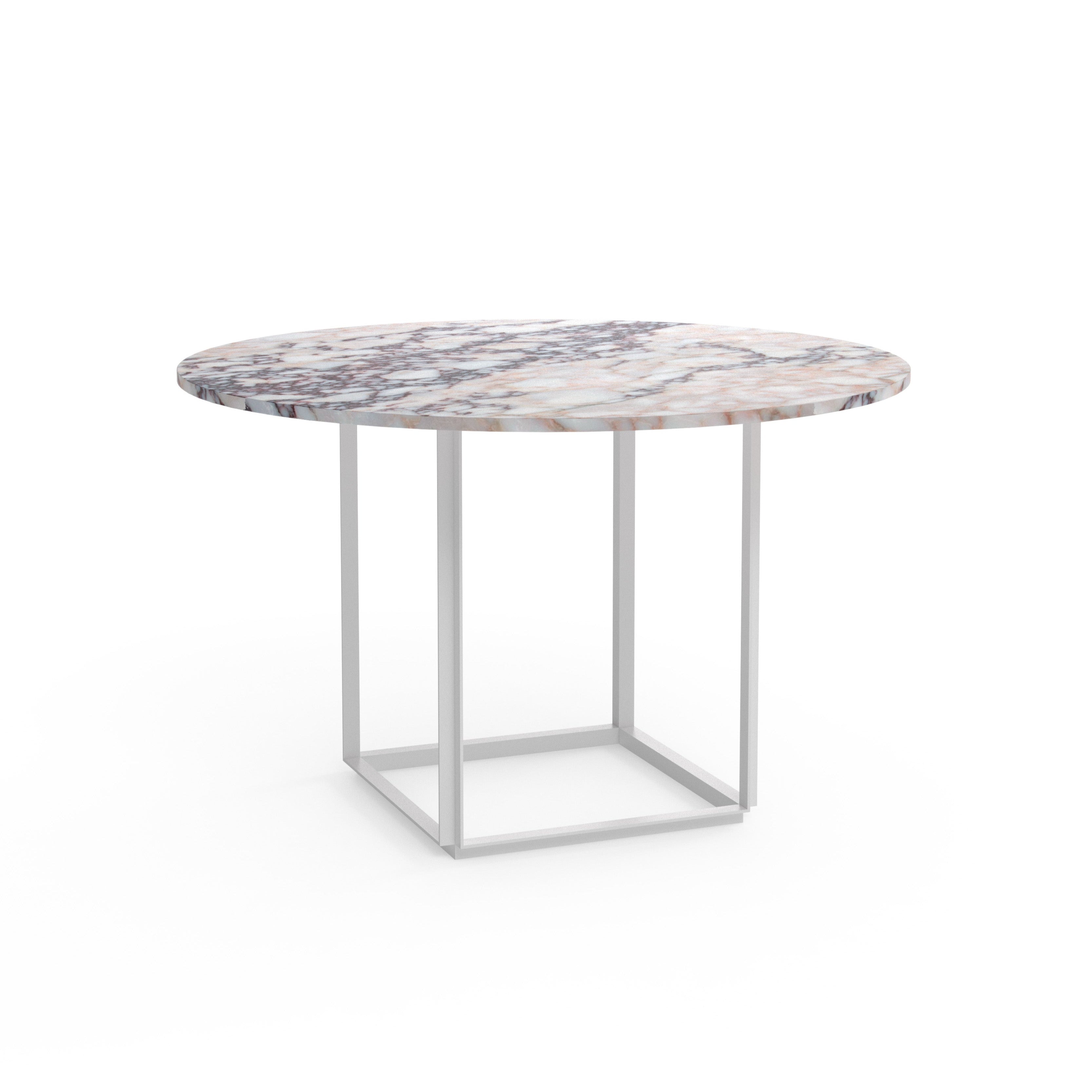 Runder Tisch Florence White und Purple Marmor mit weißer Basis