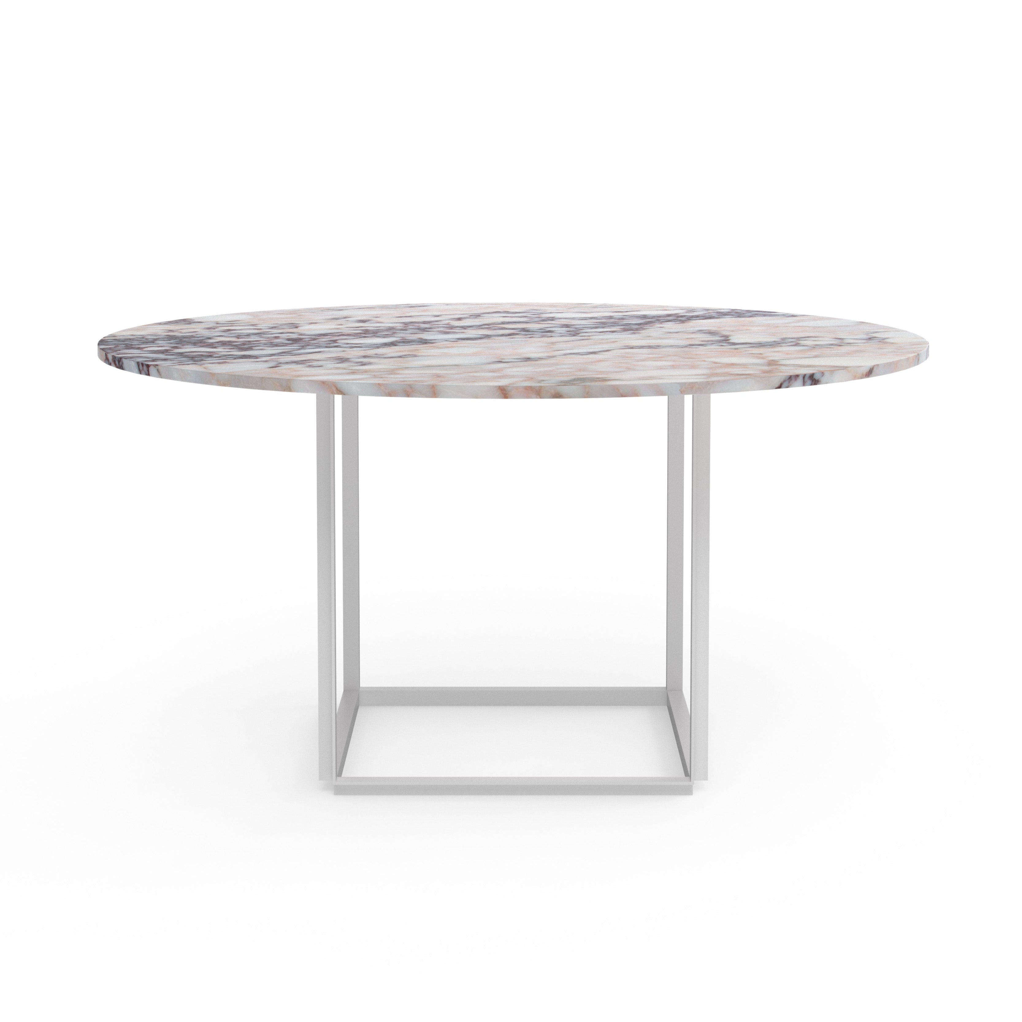 Runder Tisch Florence White und Purple Marmor mit weißer Basis