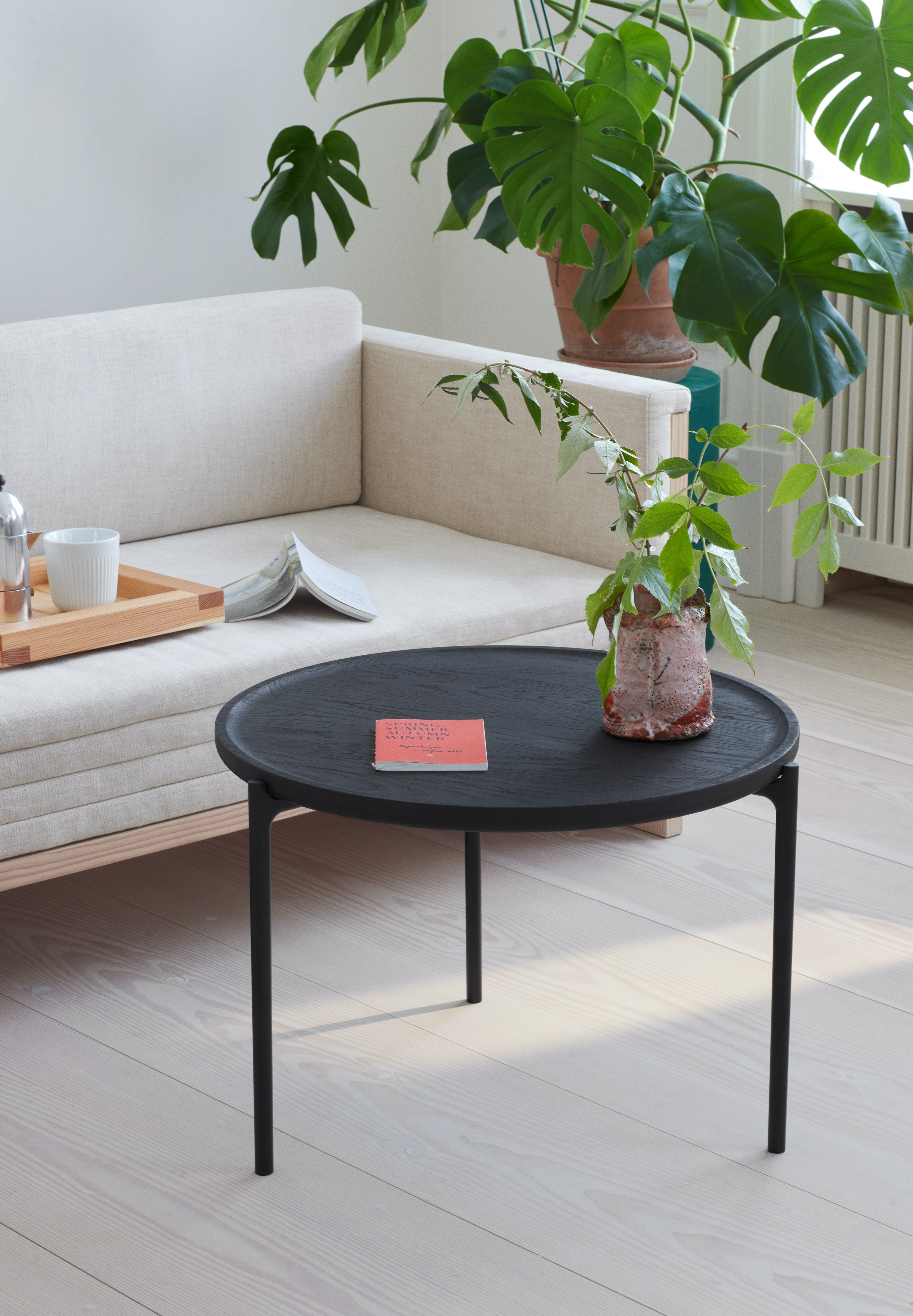 Runder Couchtisch SAVOYE schwarze Keramik mit schwarzem Gestell