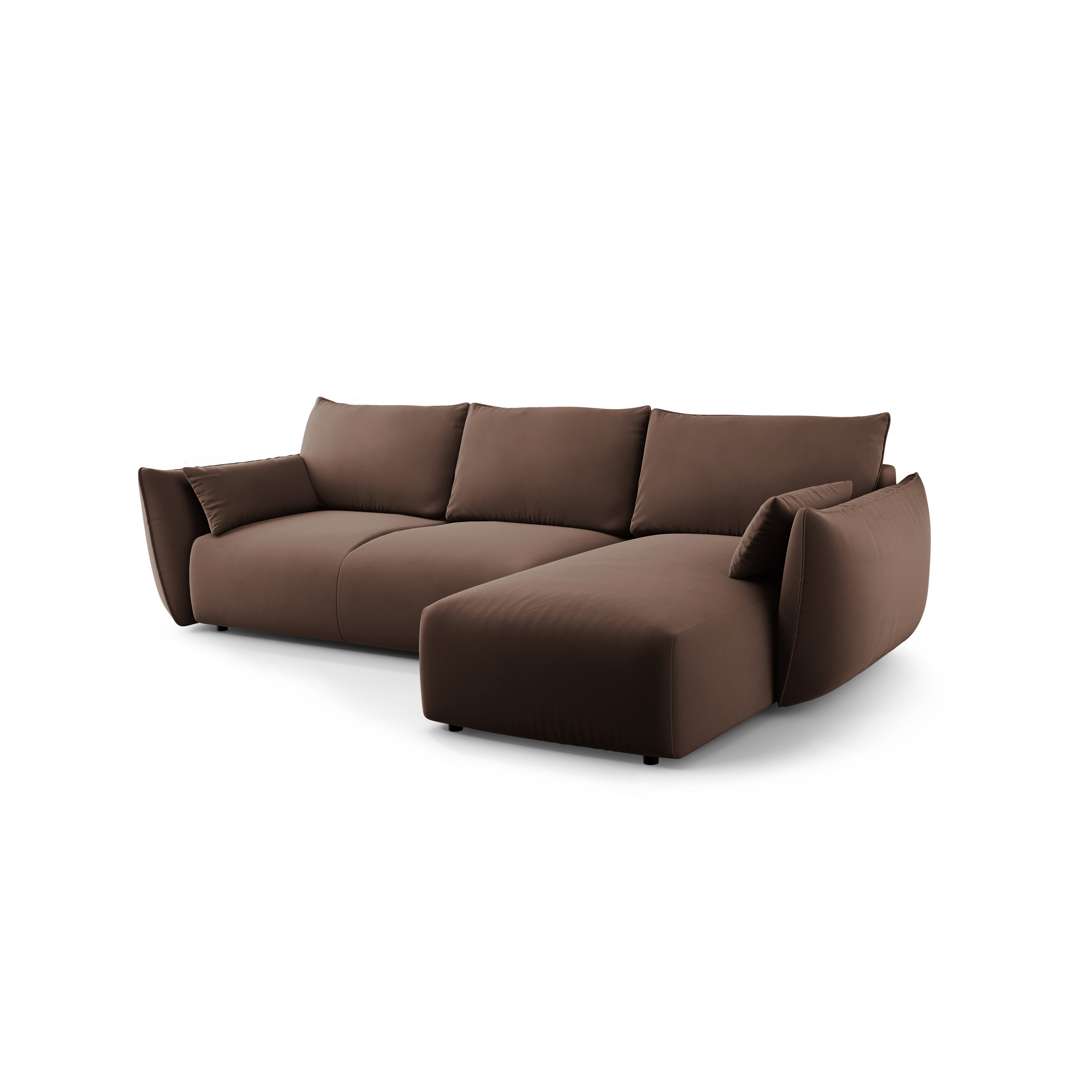 Rechtes Samt-Ecksofa mit Schlaffunktion MATERA schokolade