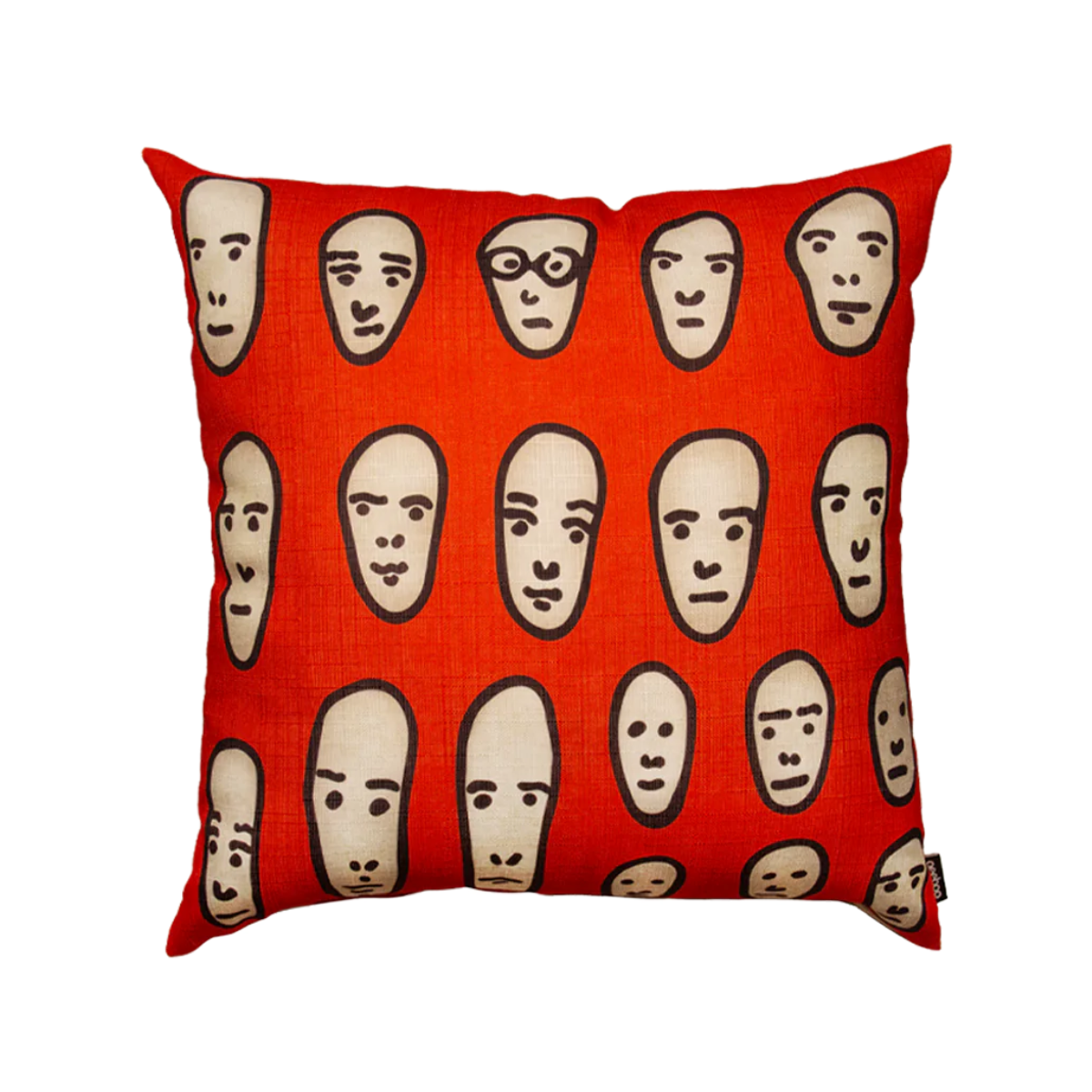Poduszka dwustronna FACES ON RED czerwony z beżowym