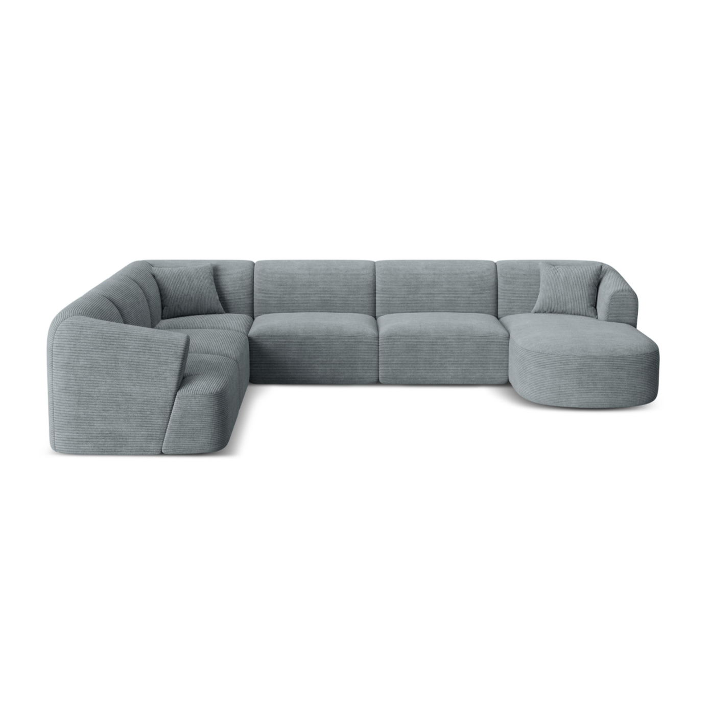 Linksseitiges panoramisches 7-Sitzer-Sofa CAMPI grauer Cordstoff