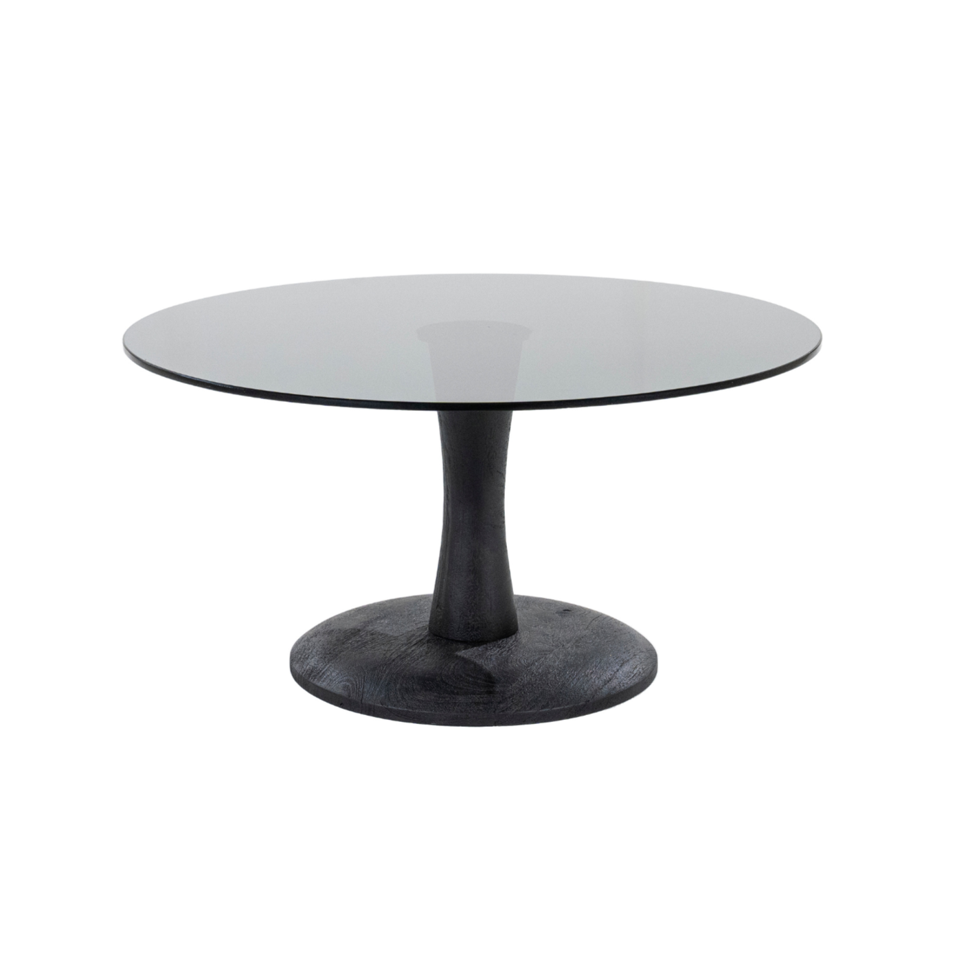 Couchtisch BOOGIE aus Glas und schwarzem Mangoholz