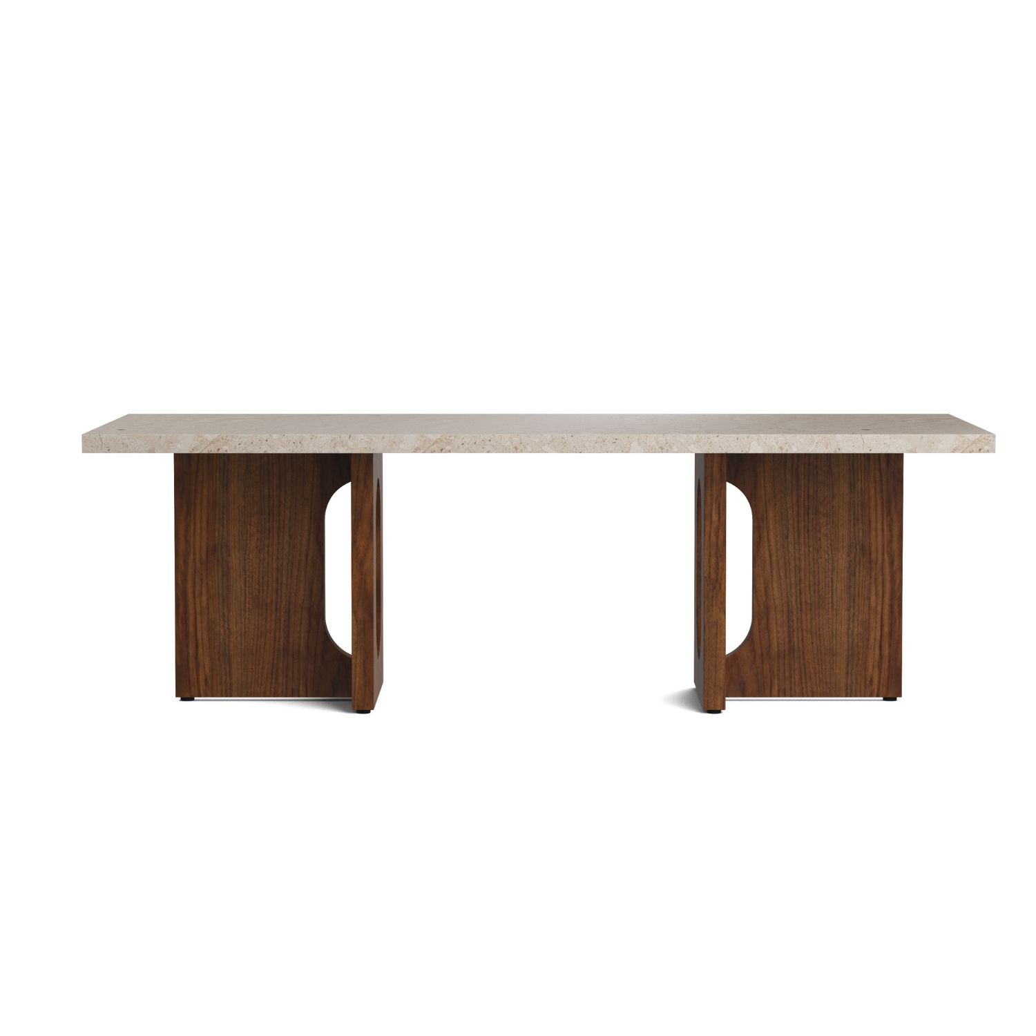 Couchtisch ANDROGYNE beige Marmor mit Nussbaumfuß