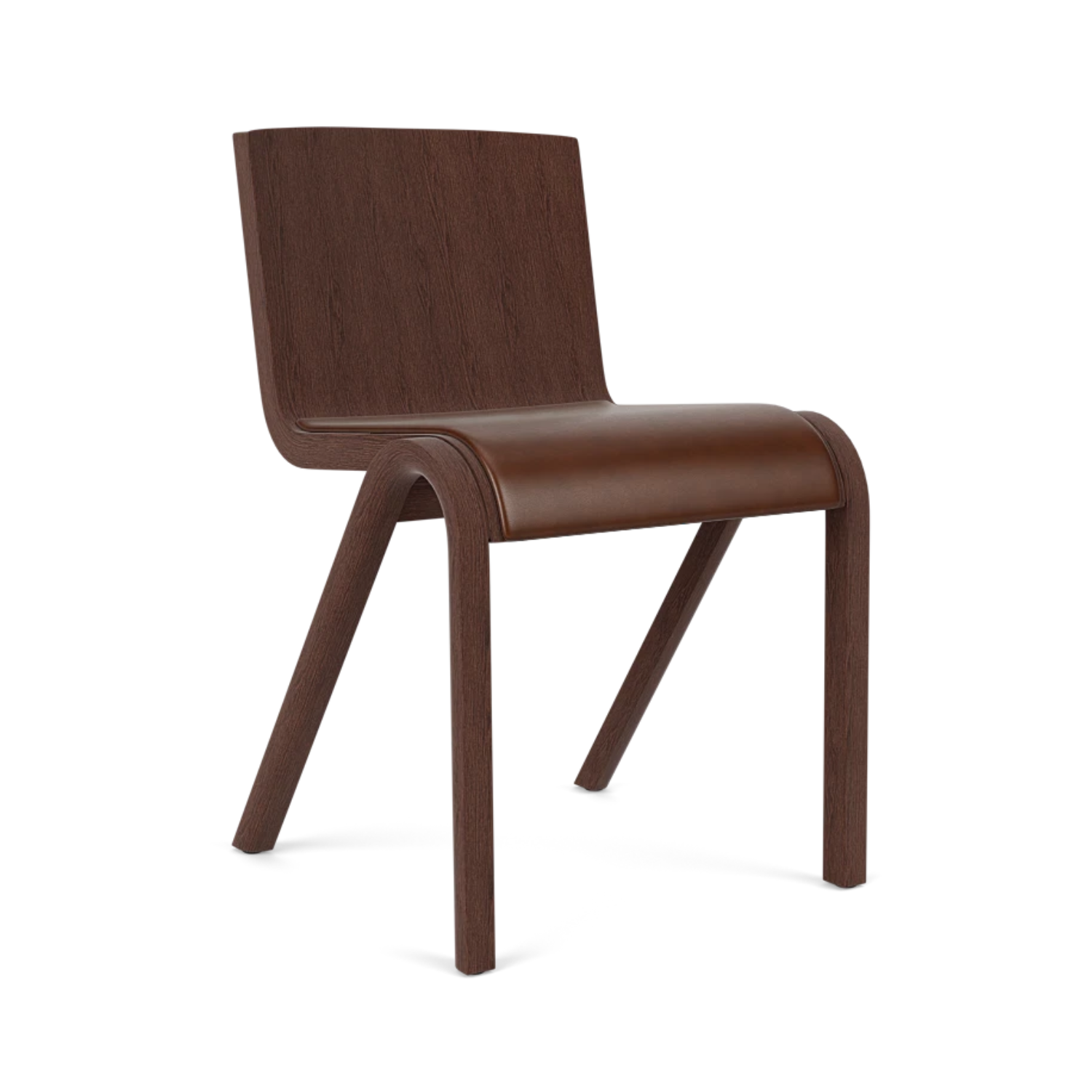 READY chair brown leather with dark oak base