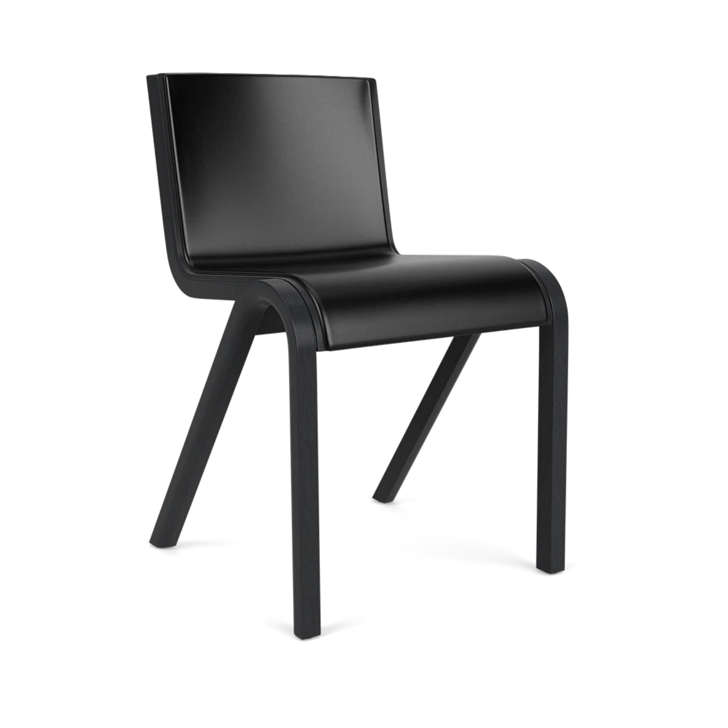 Stuhl READY schwarze Leder mit schwarzem Eichenfuß