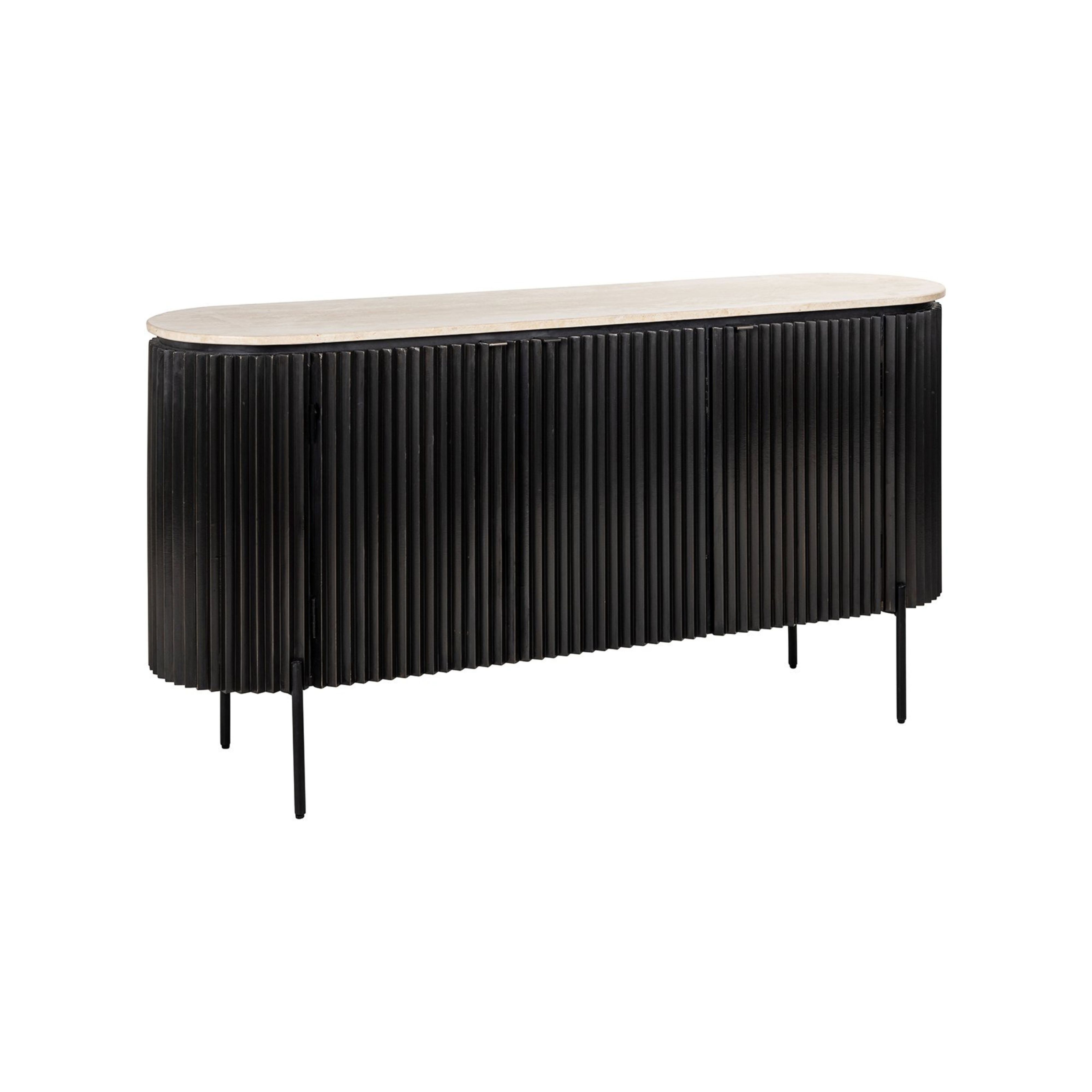 Kommode HAMPTON schwarz mit Travertinplatte
