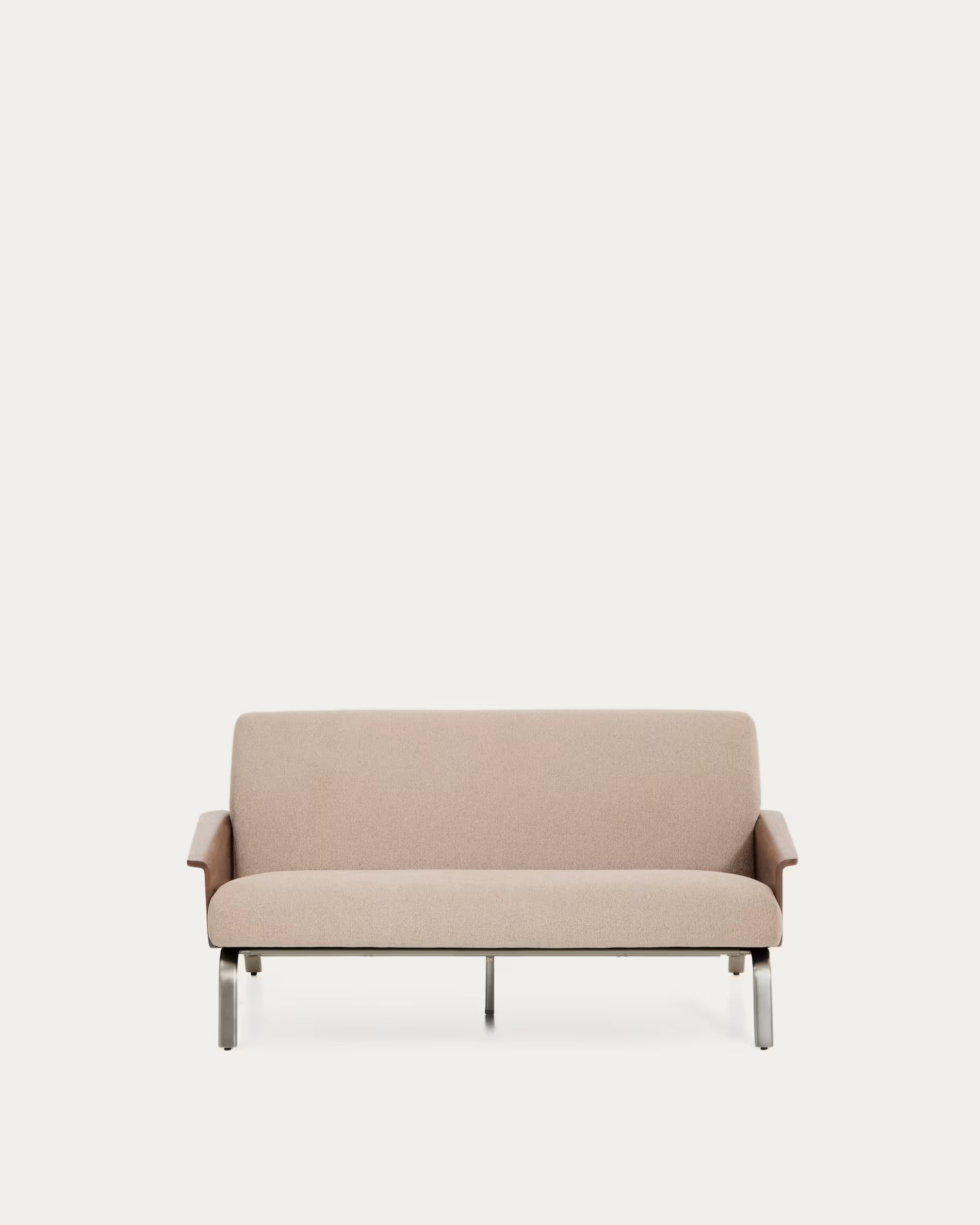 2-seater Sofa AMSEN light brown with walnut plywood and steel base