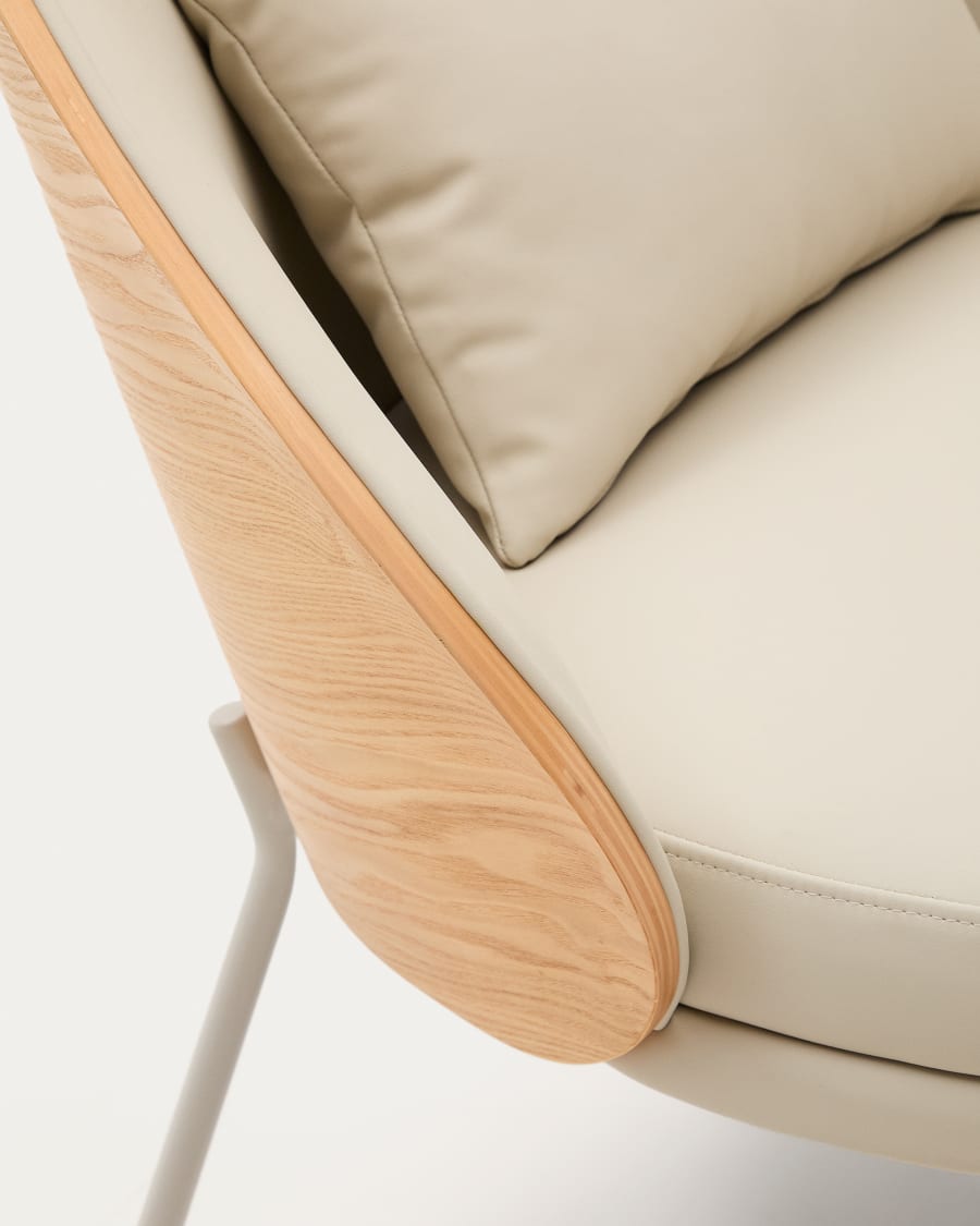 Eama Beige Stuhl Eco -Leder mit Asche Finish