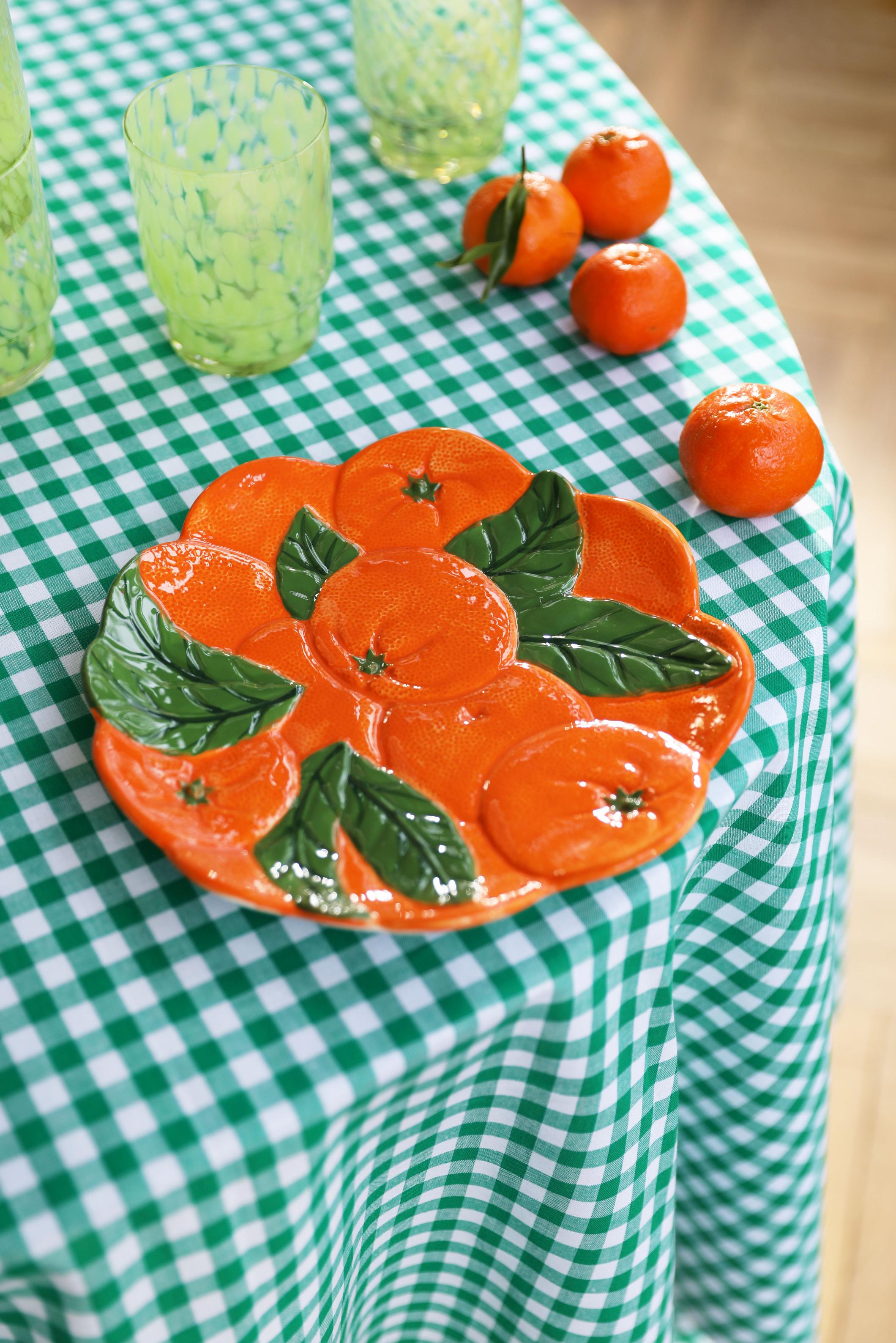 ORANGE platter in orange with green