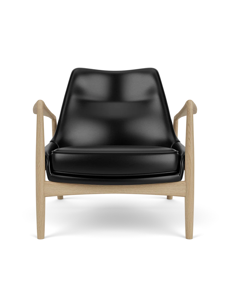 Sessel THE SEAL schwarze Leder mit Eichenbasis [Julia]