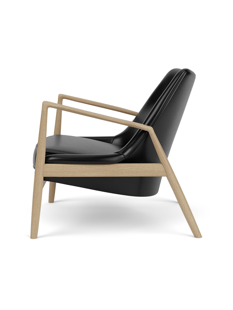 Sessel THE SEAL schwarze Leder mit Eichenbasis [Julia]