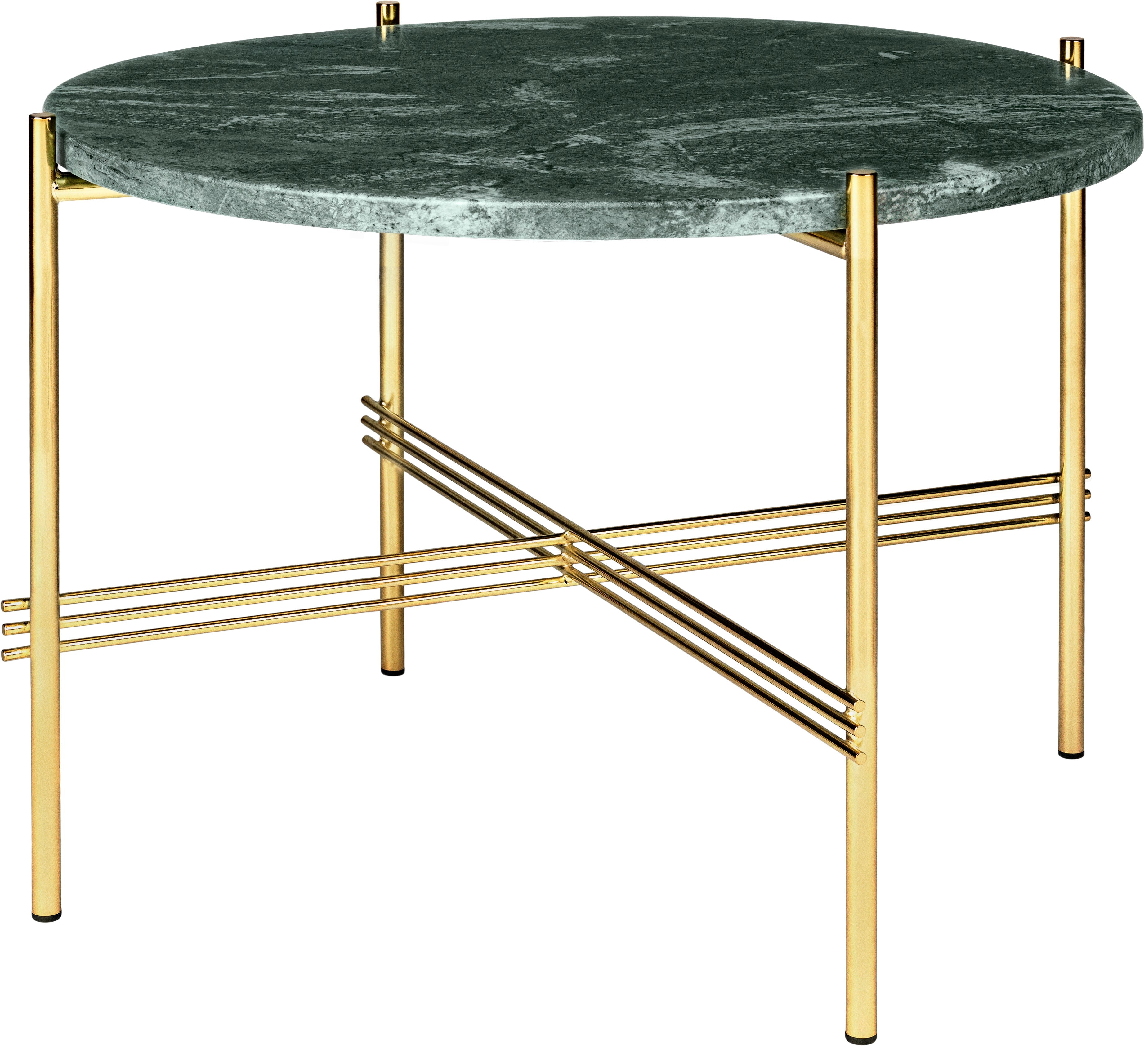 Round coffee table TS green marble with a gold base