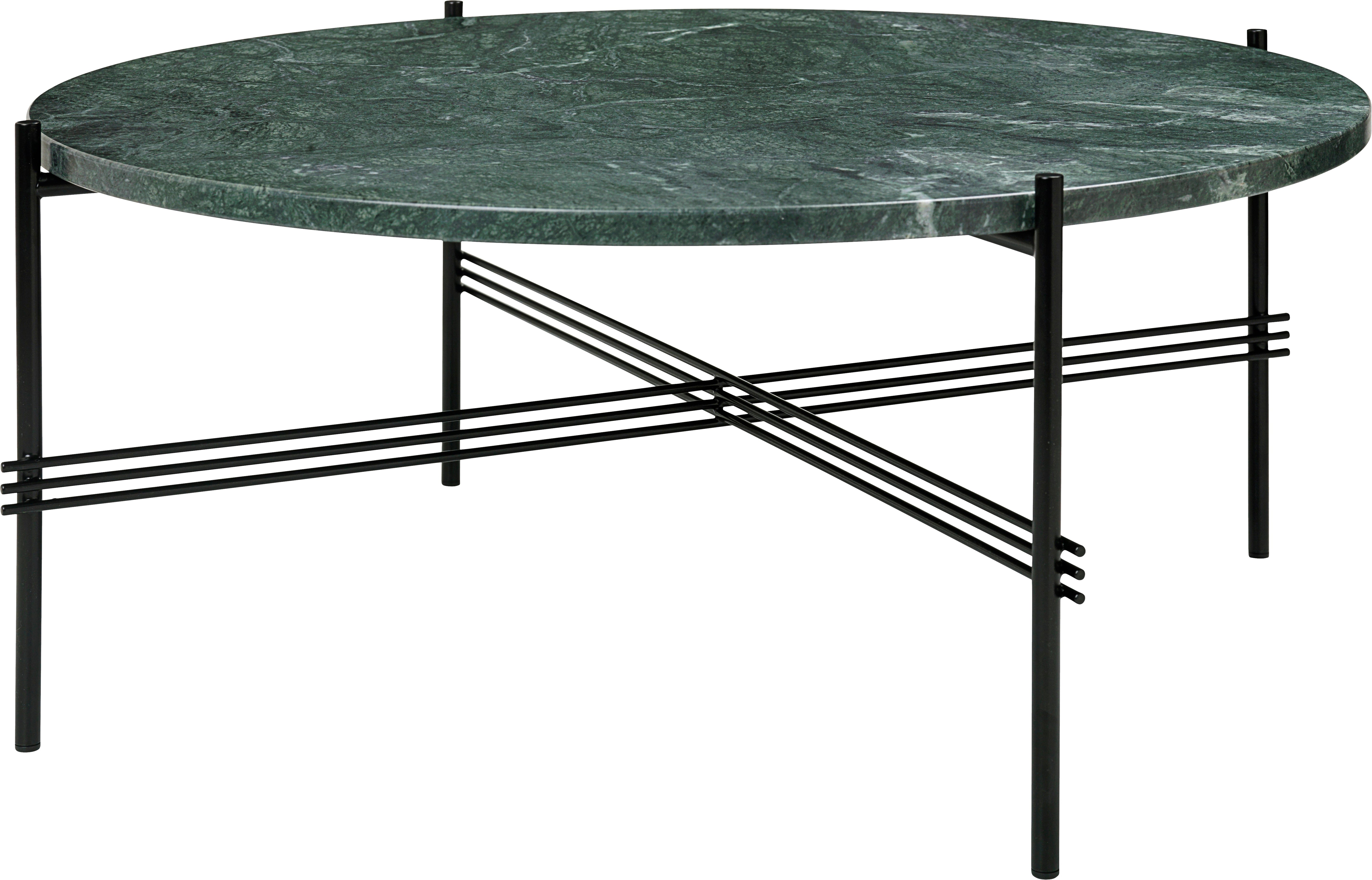 Round coffee table TS green marble with black base
