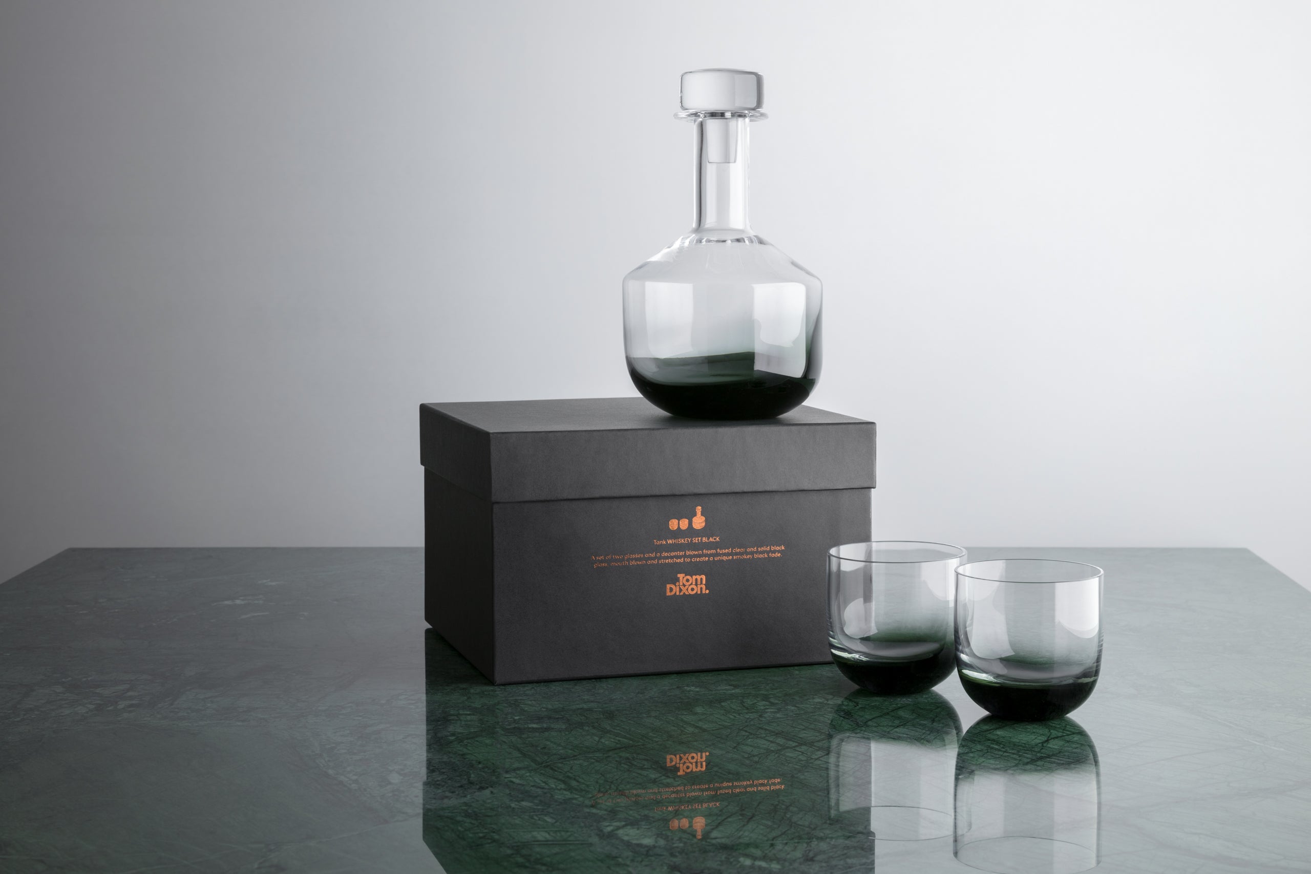 Set of whiskey glasses tank black glass
