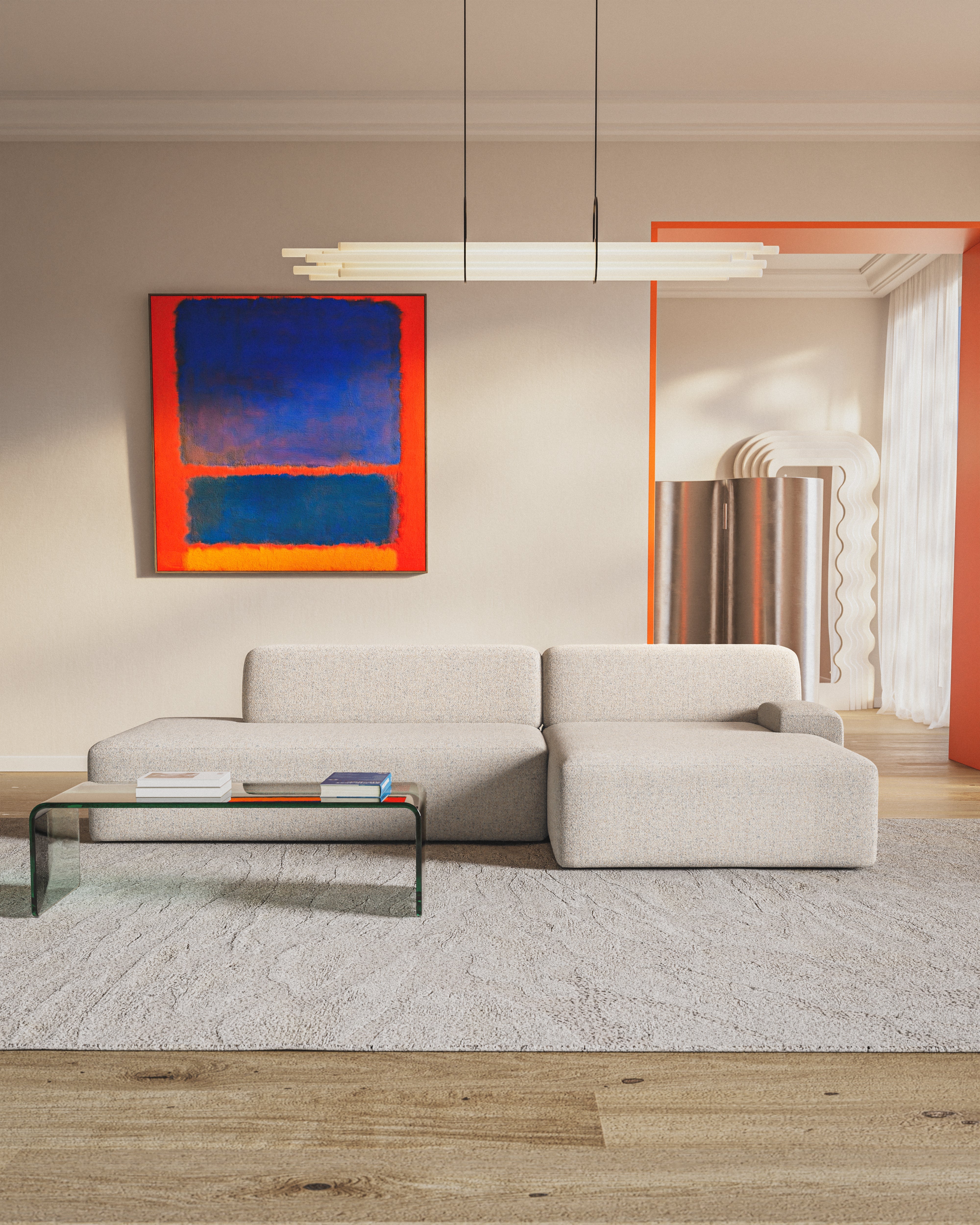 Open right-sided modular corner sofa UMI beige [Amelia]