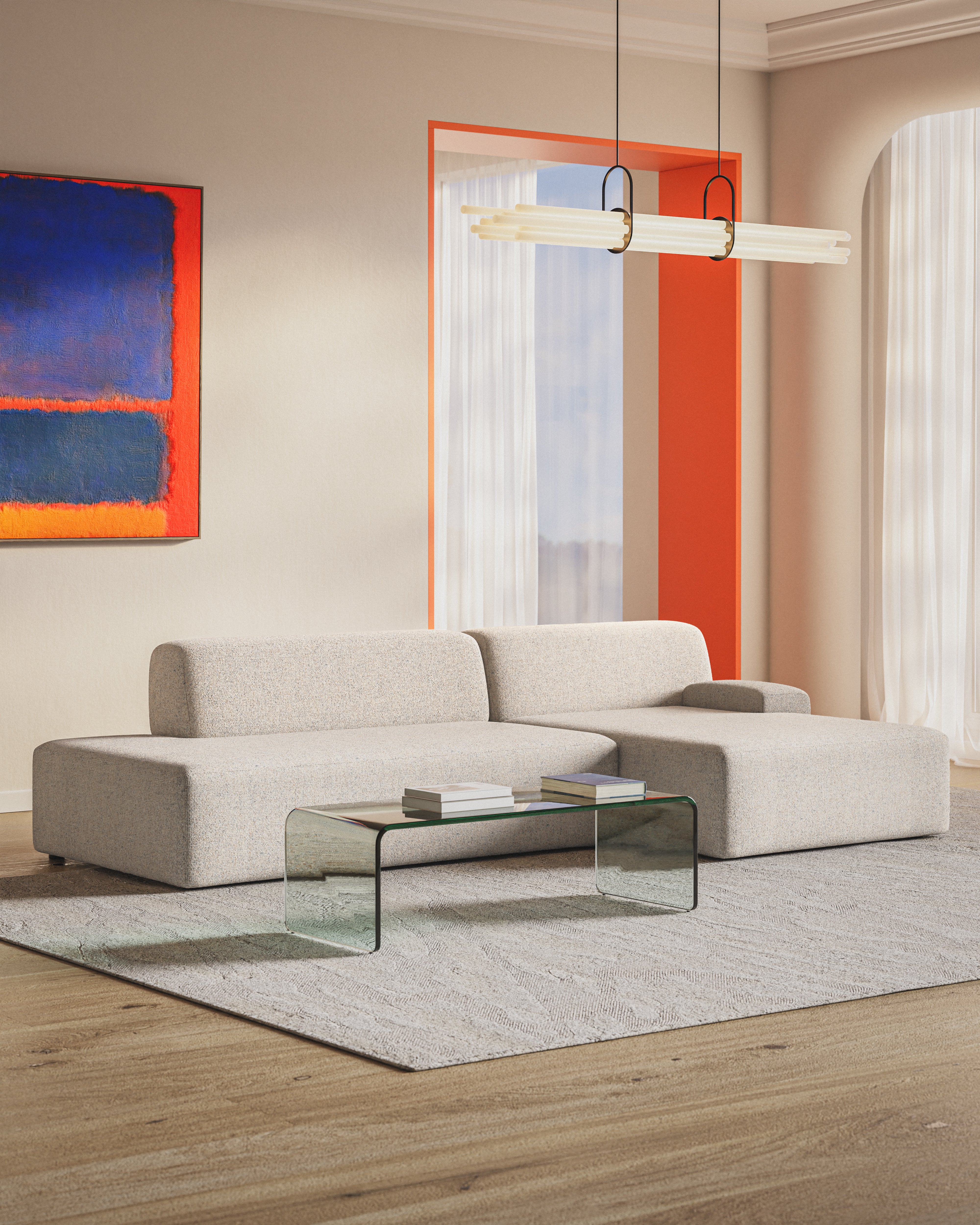 Open right-sided modular corner sofa UMI beige [Amelia]