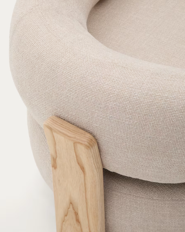 Beige granite armchair szenil with a wooden base