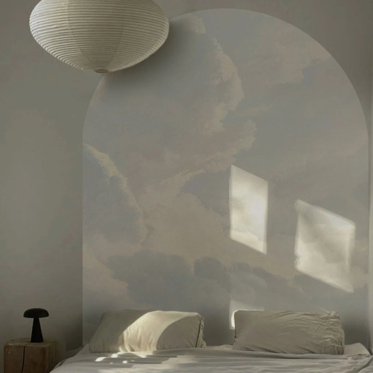 Non-woven mural in the shape of an arch CLOUDY SKY warm gray