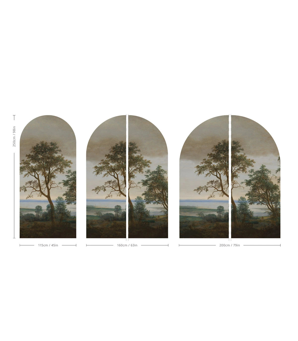 Non-woven mural in the shape of an arch EVENING GROVE brown with green