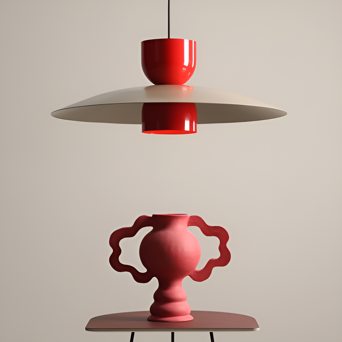 Beige nutta hanging lamp with red