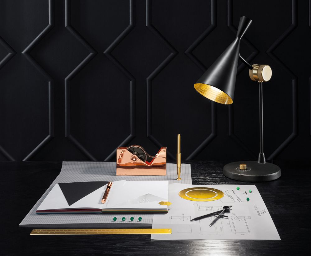 Beat black with copper table lamp