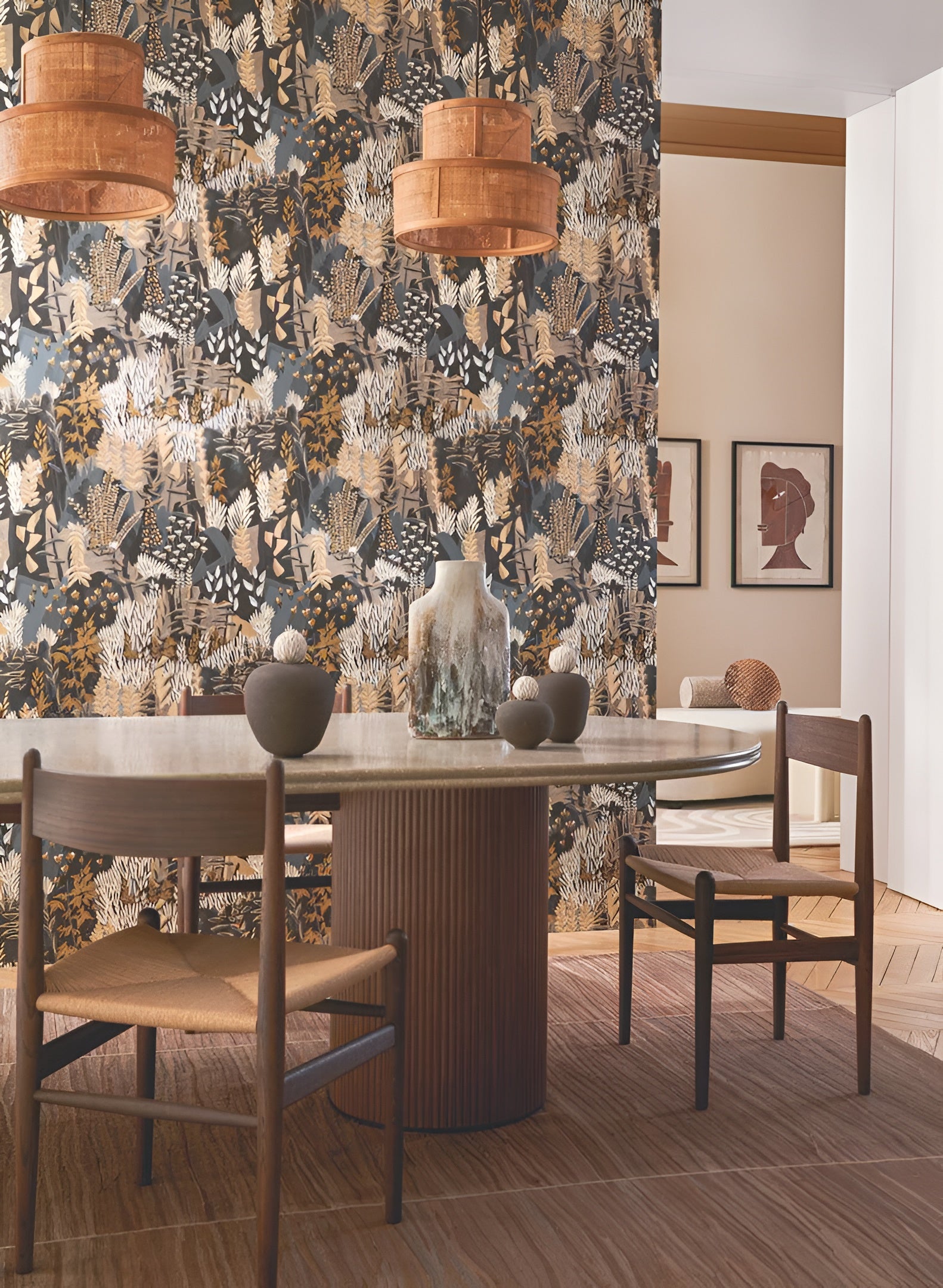 Vlies-Tapete mit Pflanzenmotiv ERICA - MARINE/OCLE dunkelgrün