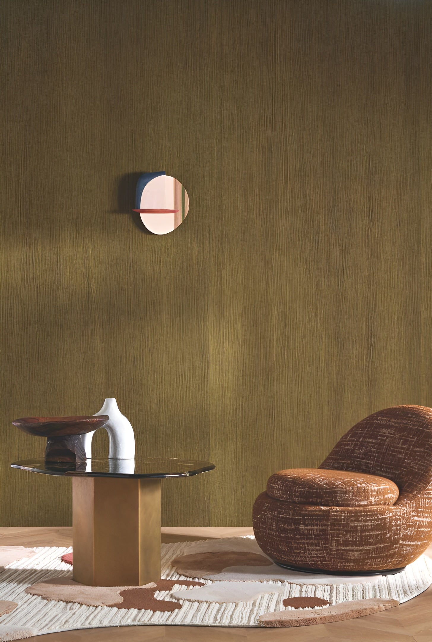 Non-woven textile structural wallpaper LINON - OLIVE olive