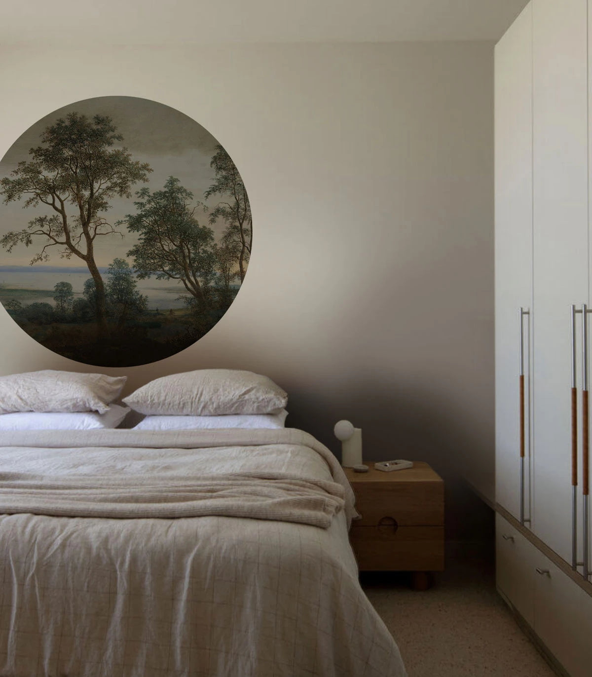 Mural in the shape of a circle DOTS - EVENING GROVE brown with dark green