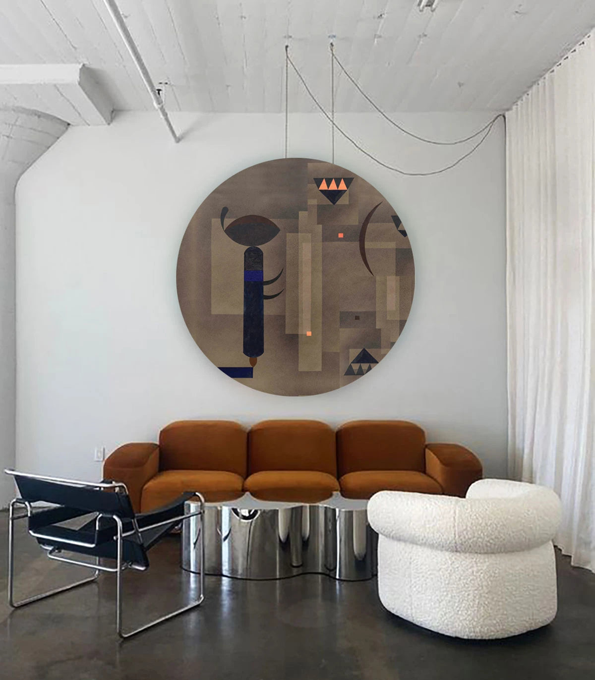 Circle-shaped mural DOTS - GLOOMY GEOMETRY brown