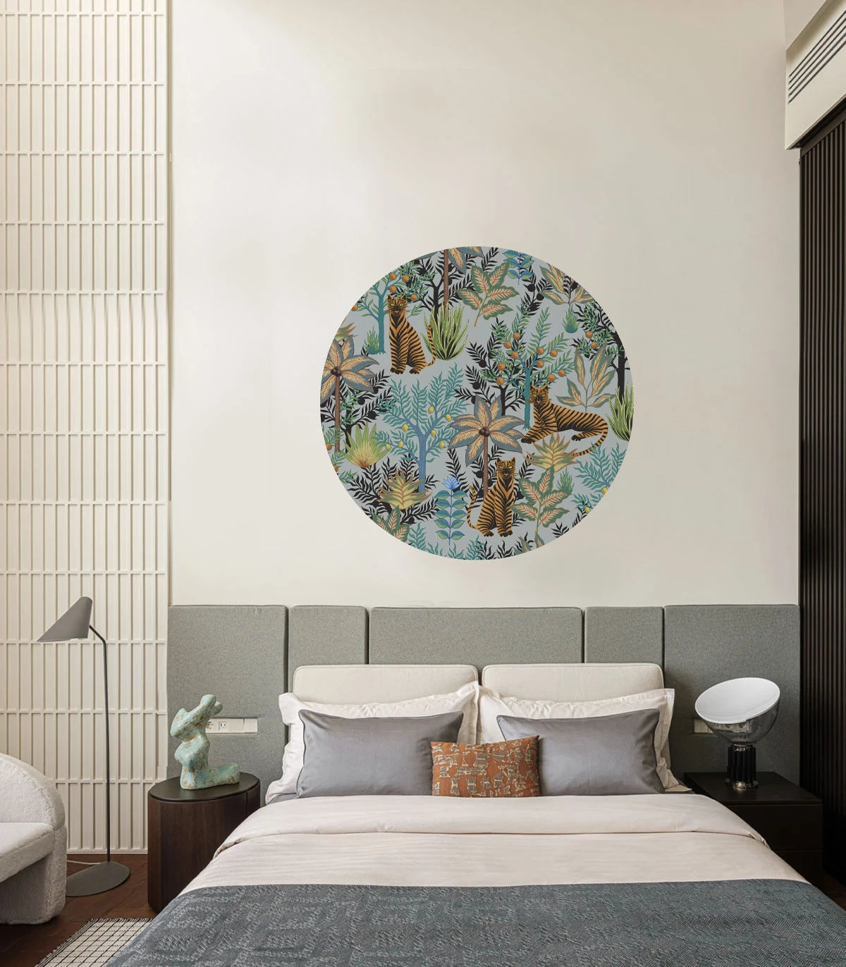Circle-shaped Mural DOTS - GOLD TIGERS light blue