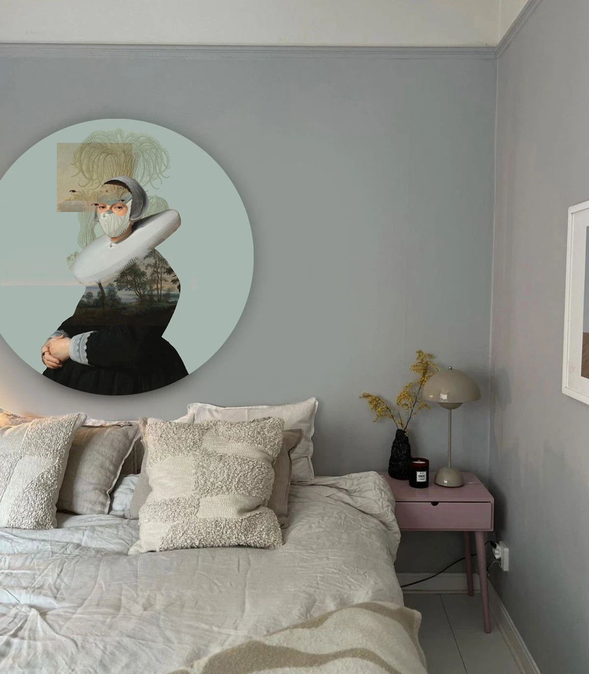 Circle-shaped mural DOTS - LANDSCAPE MUSE green