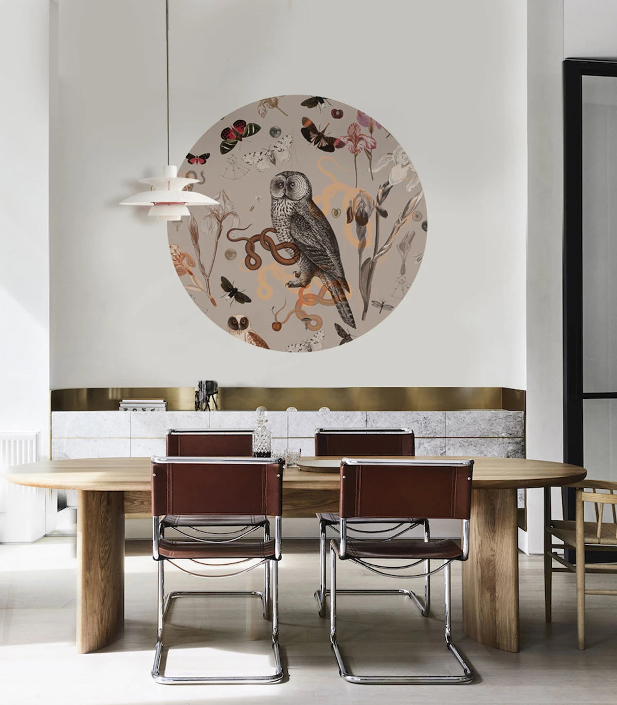 Circle-shaped Mural DOTS - PINK OWLS różowy