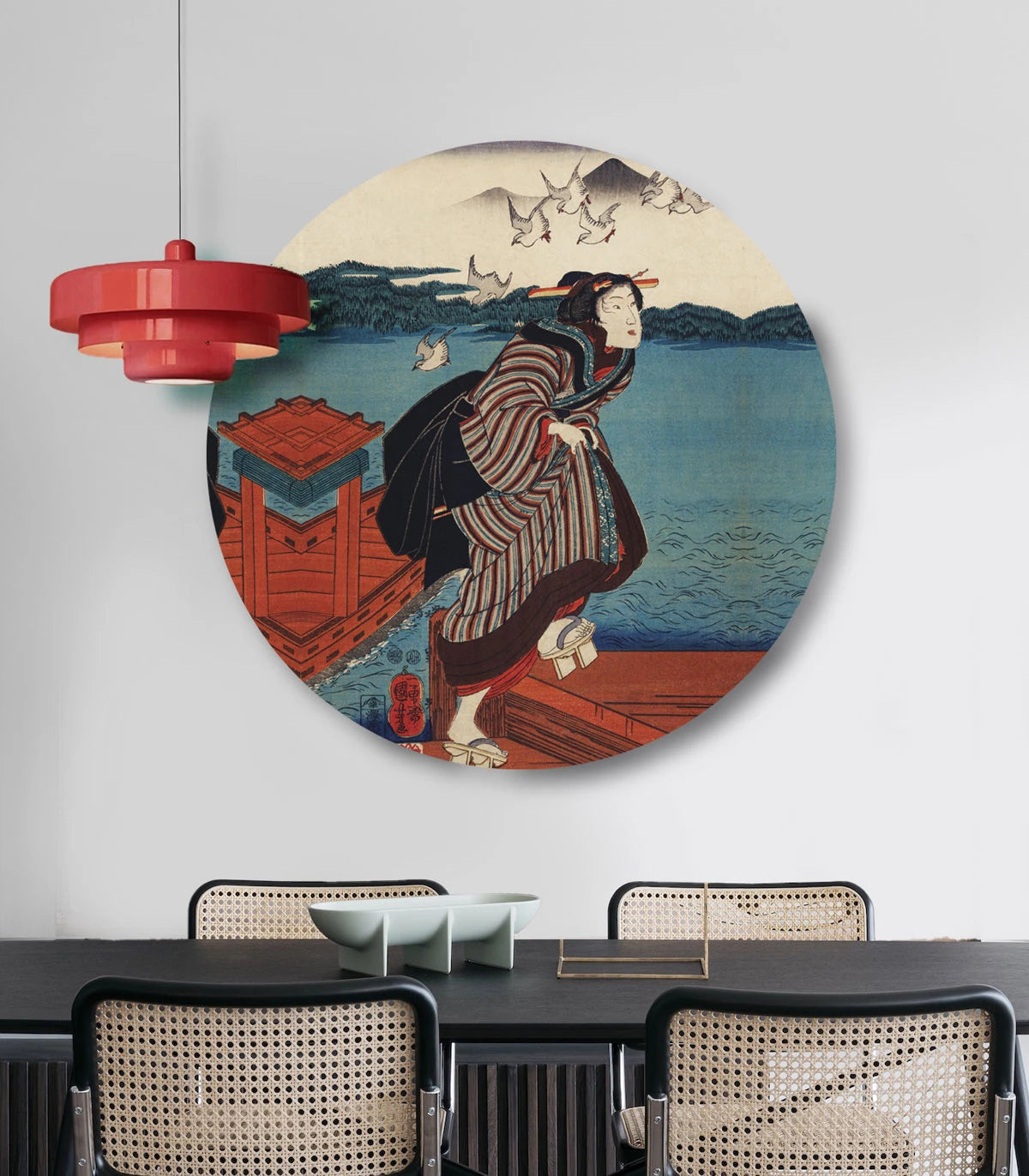 Circle-shaped mural DOTS - THE RED DEPARTURE blue with beige