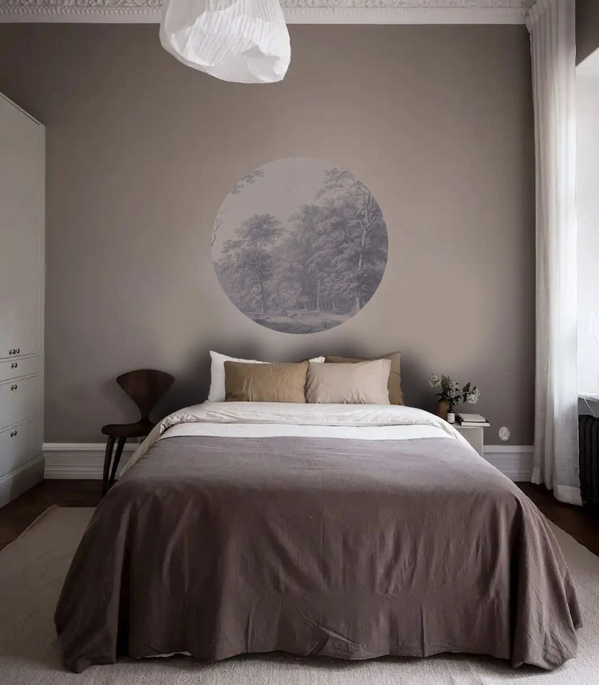 Circle-shaped Mural DOTS - WATERCOLOR GROVE muted blue