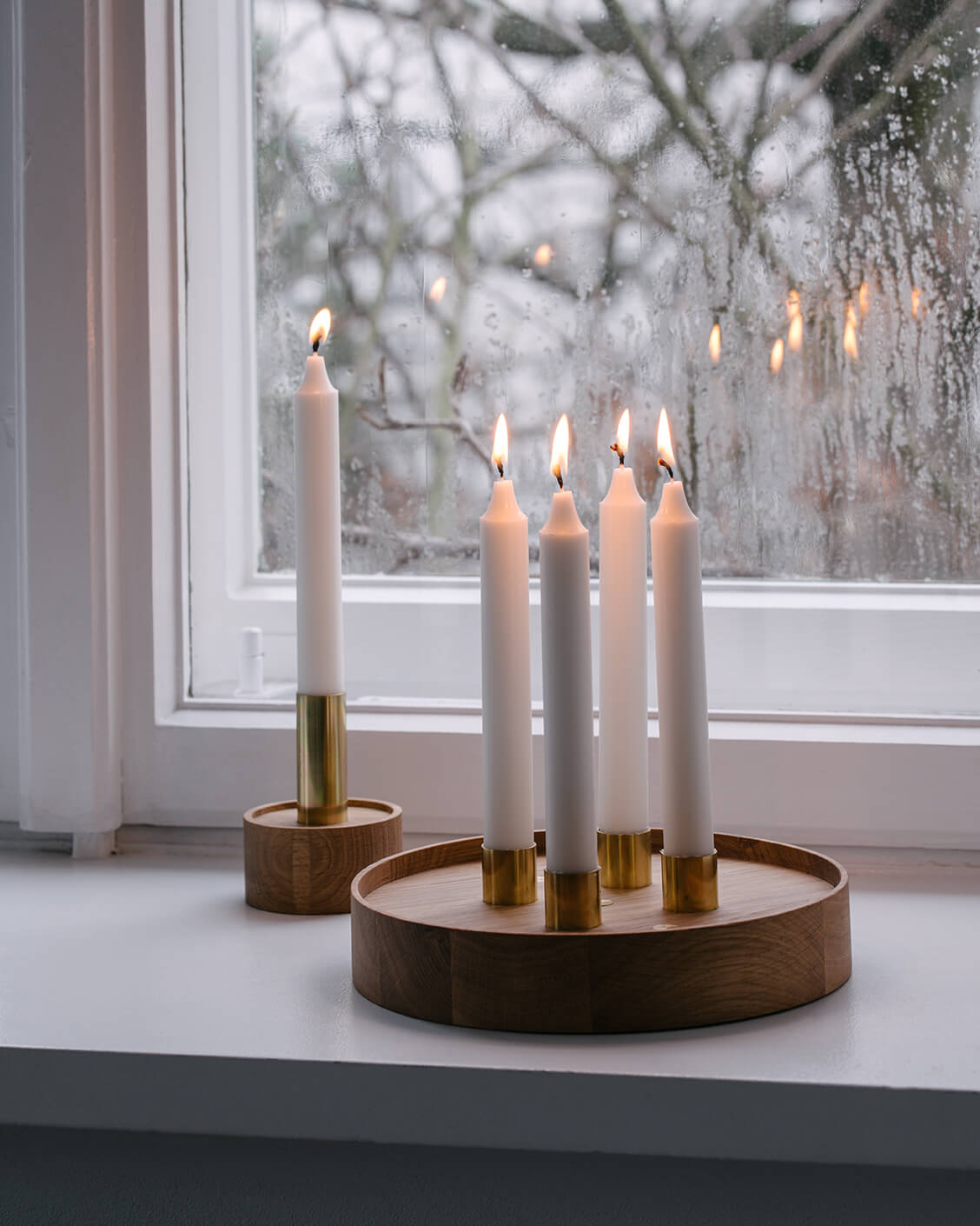 ENLIGHTENMENT Candle Holder 4 Oak with Brass