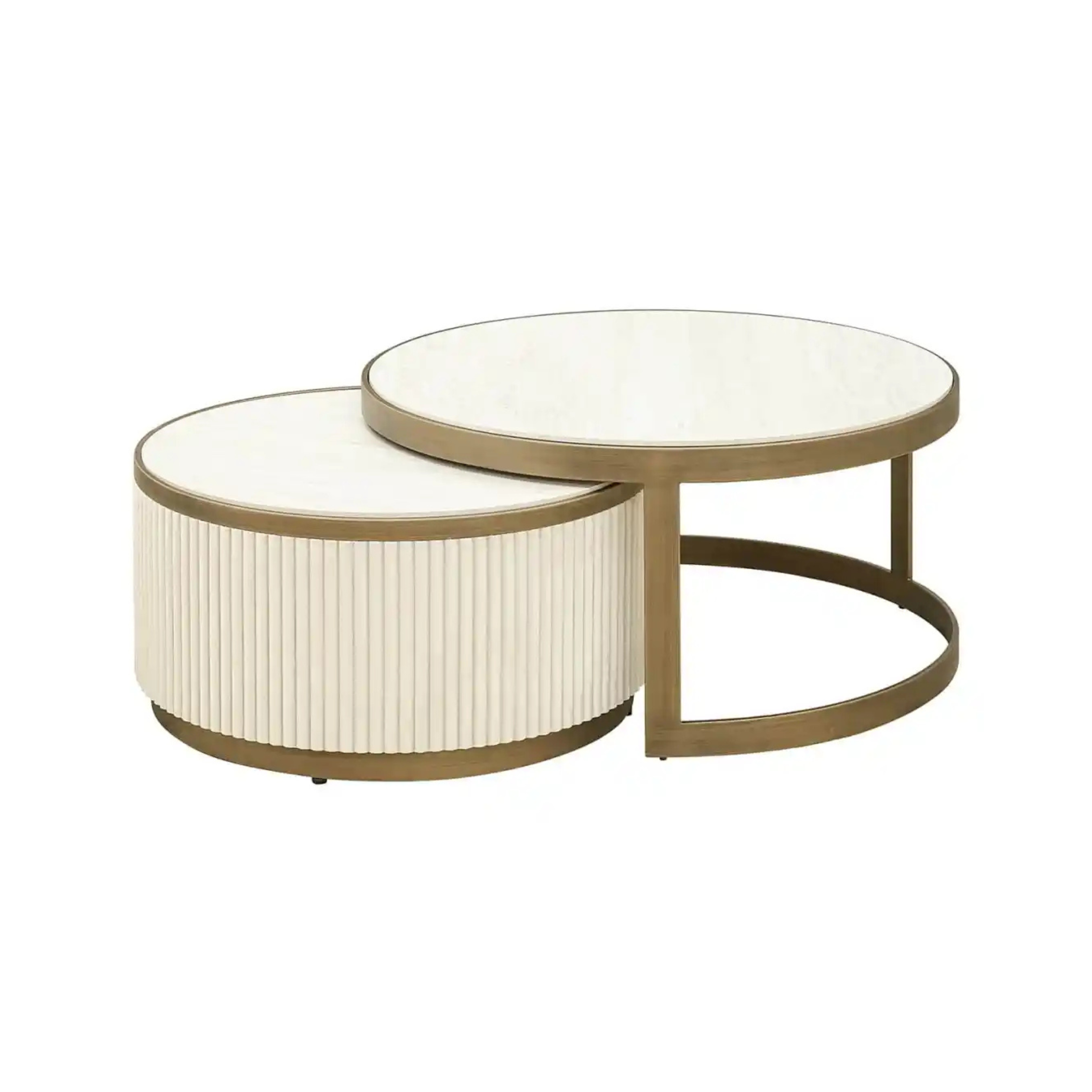TIVOLI Coffee Table Set White with Brass Finish