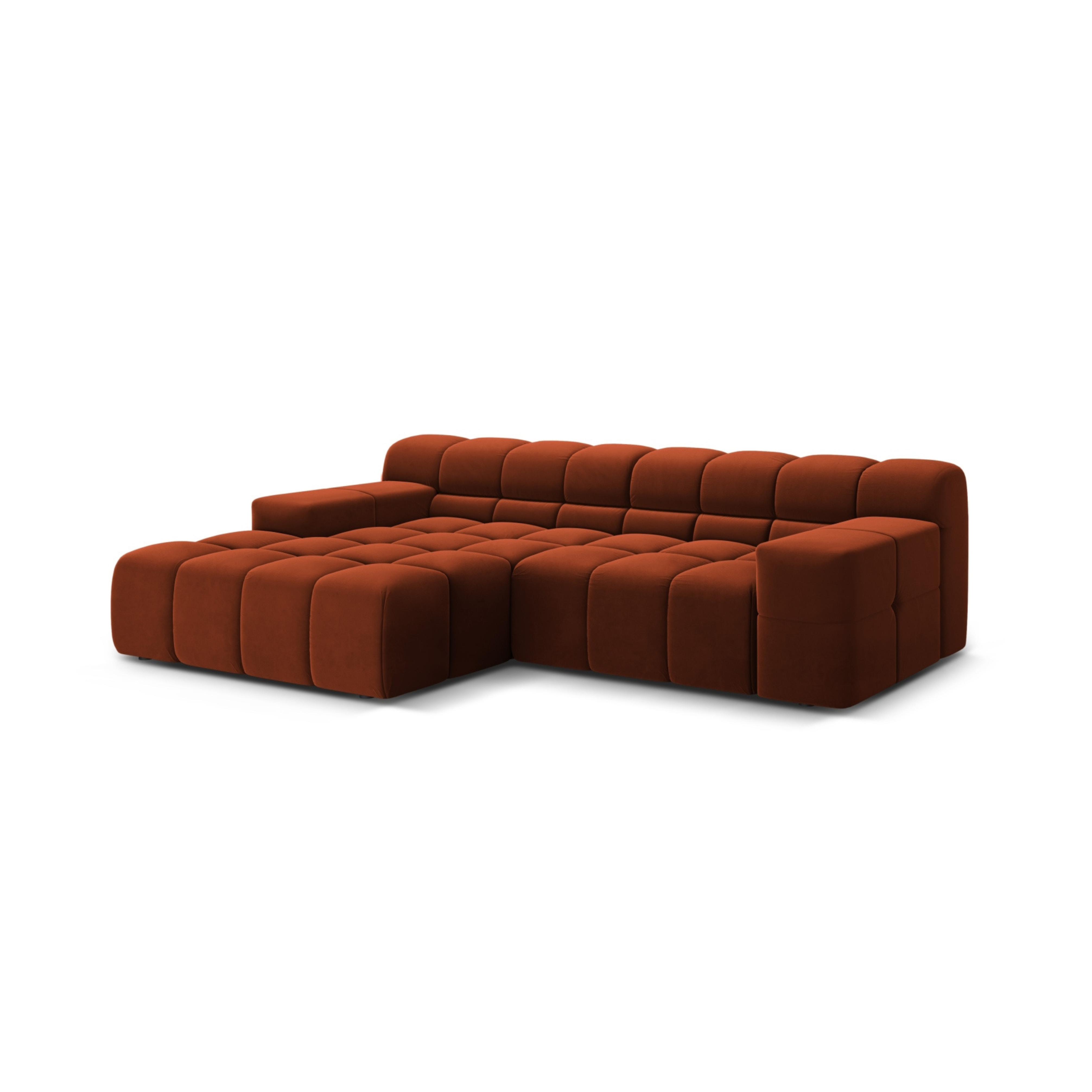 Left-facing 2-seater velvet corner sofa AGAVE brick red