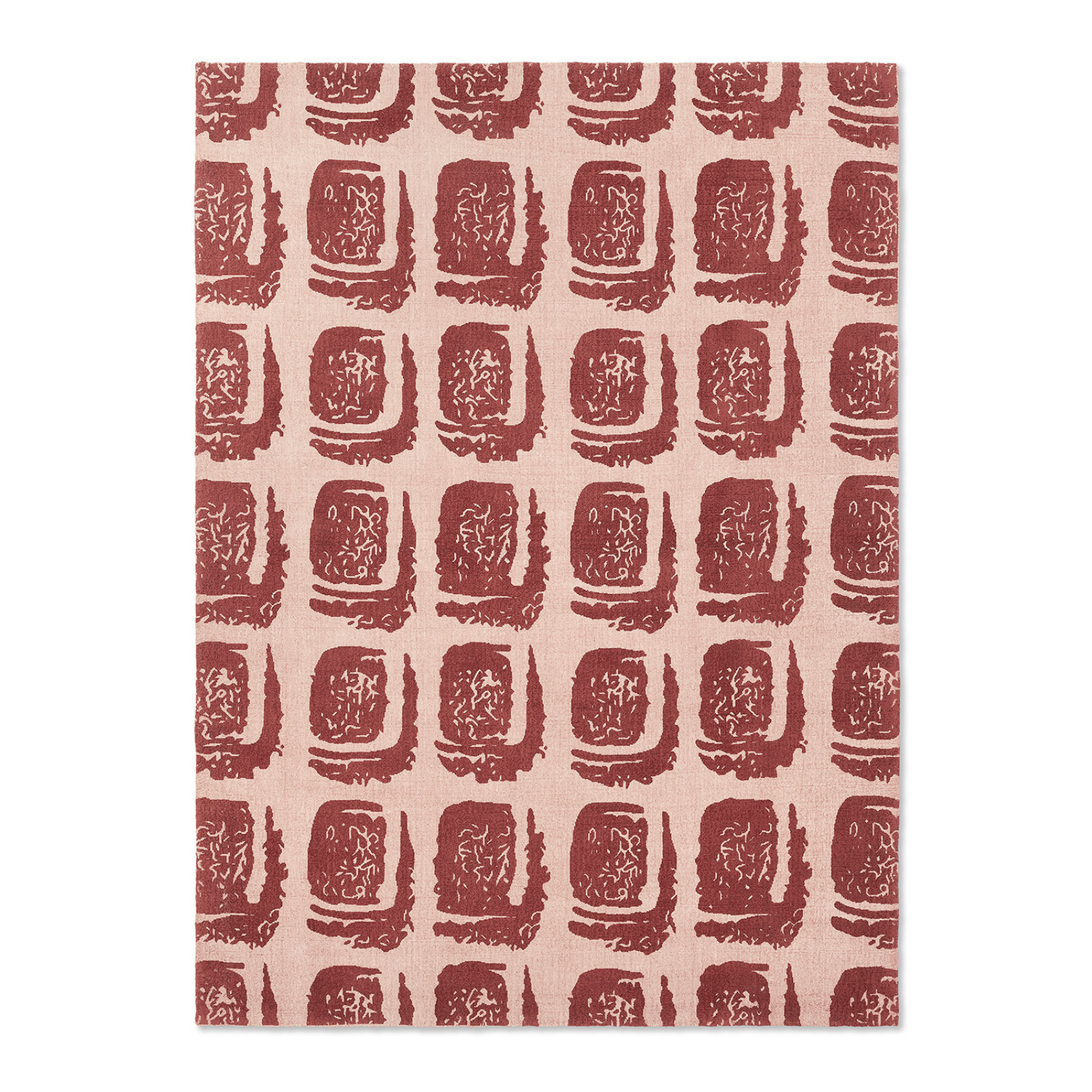 WOODBLOCK Teppich rosa und burgunderrot