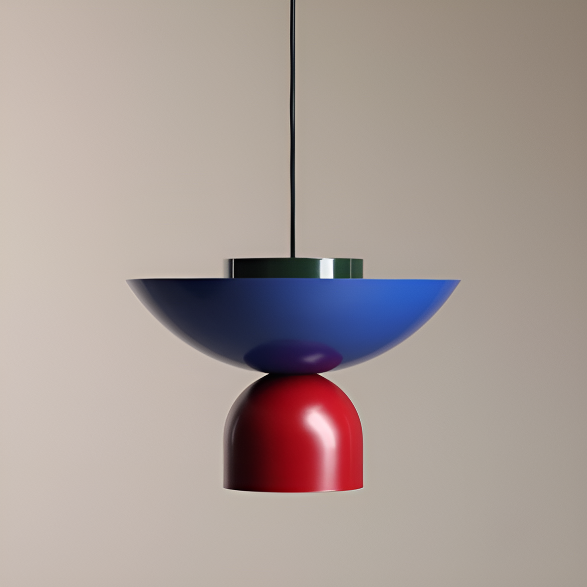 Ilia blue hanging lamp with red