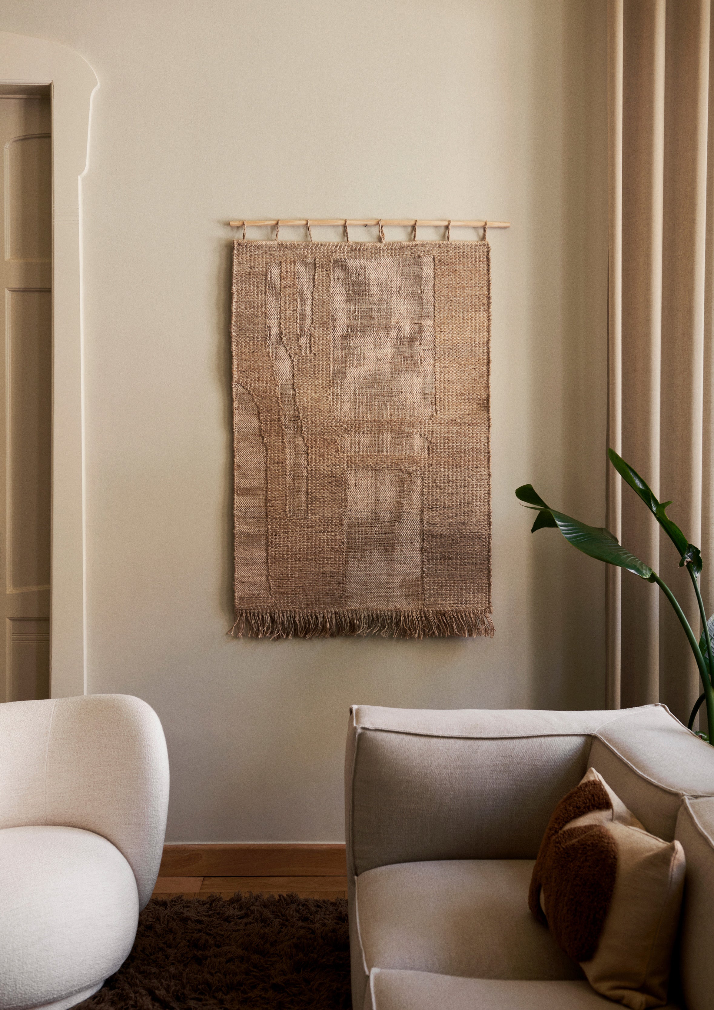 Harvest juta wall decoration and beech wood