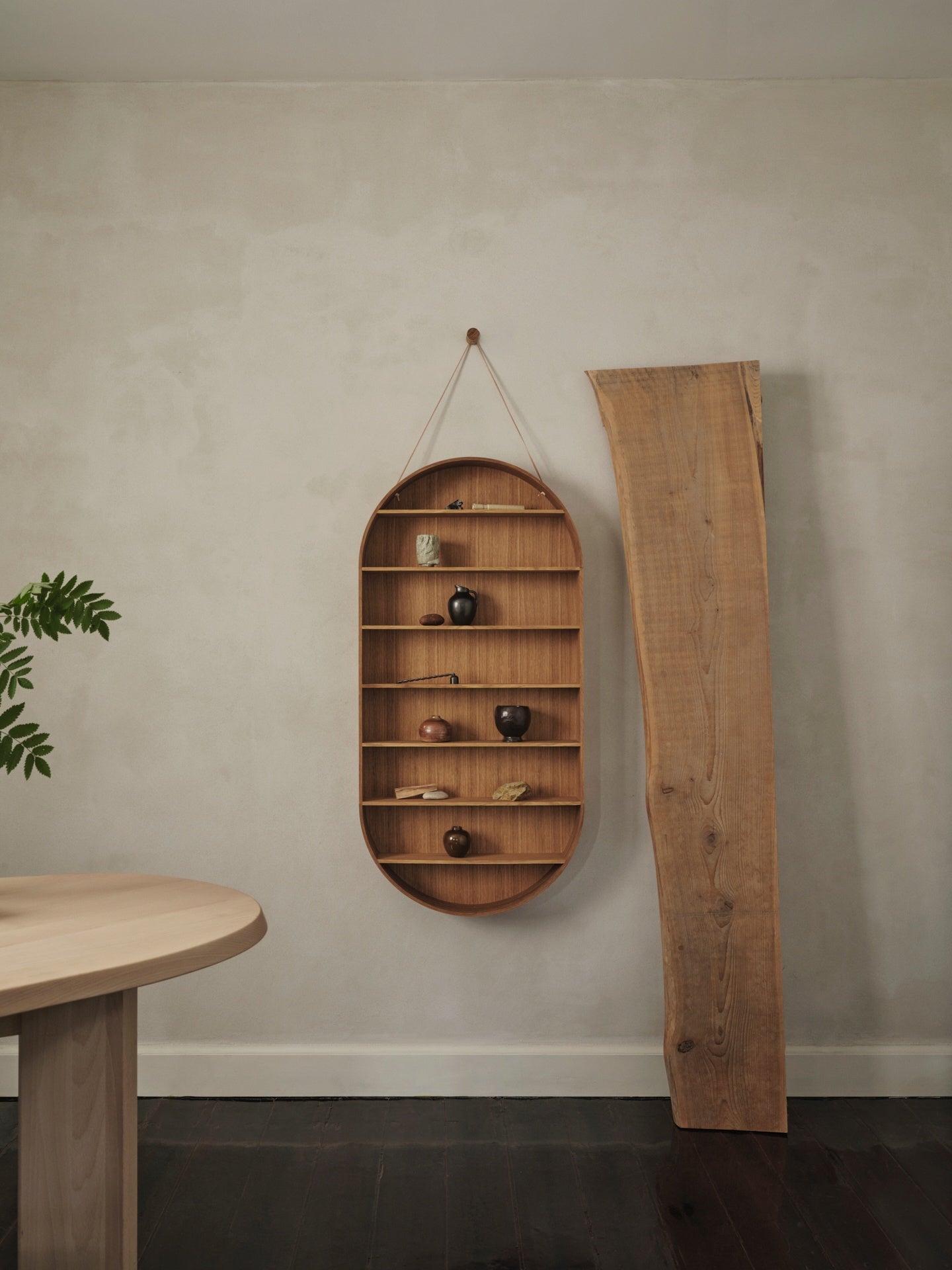 OVAL DORM hanging shelf, oiled oak