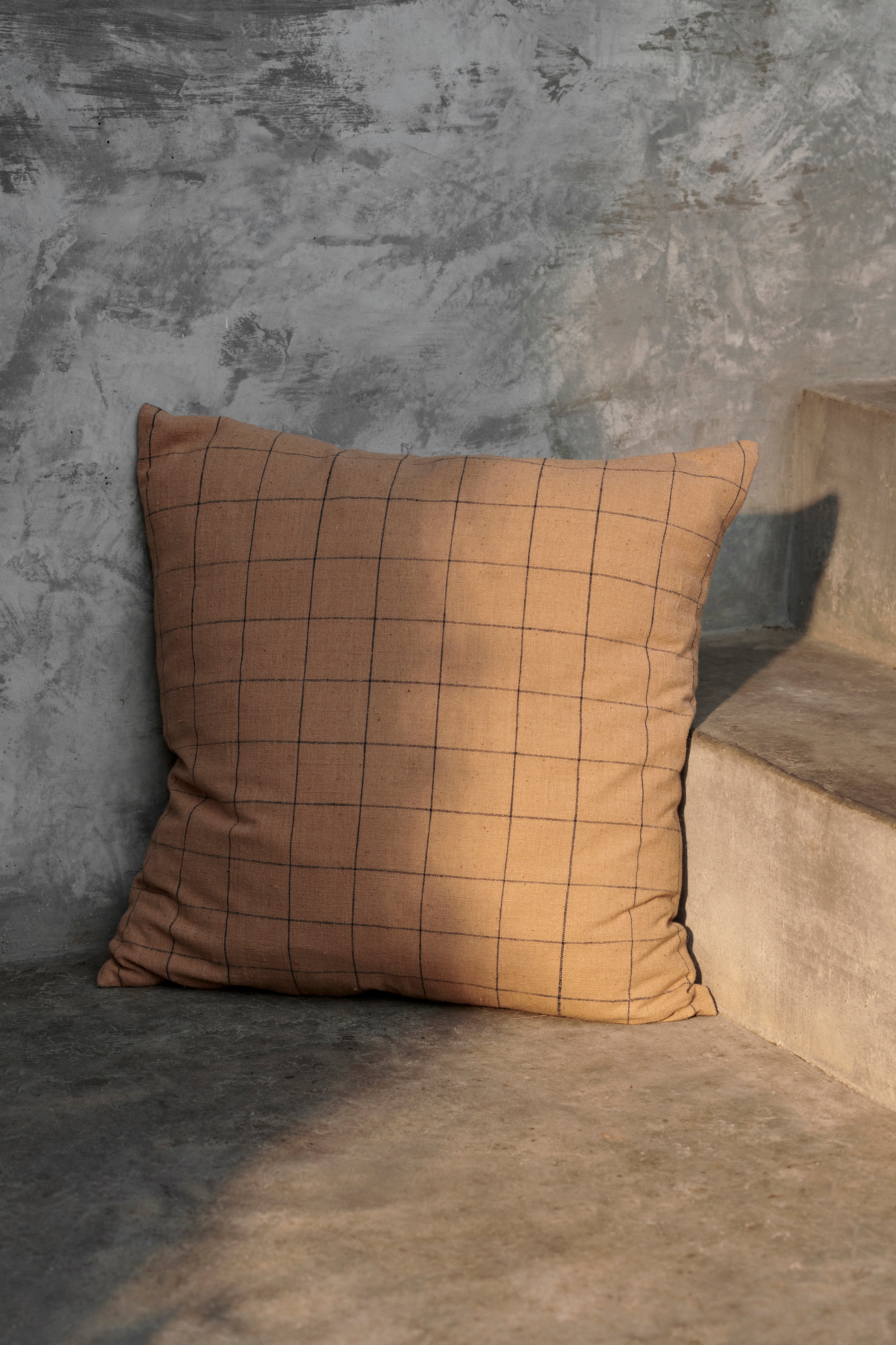BROWN COTTON GRID decorative pillow brown check